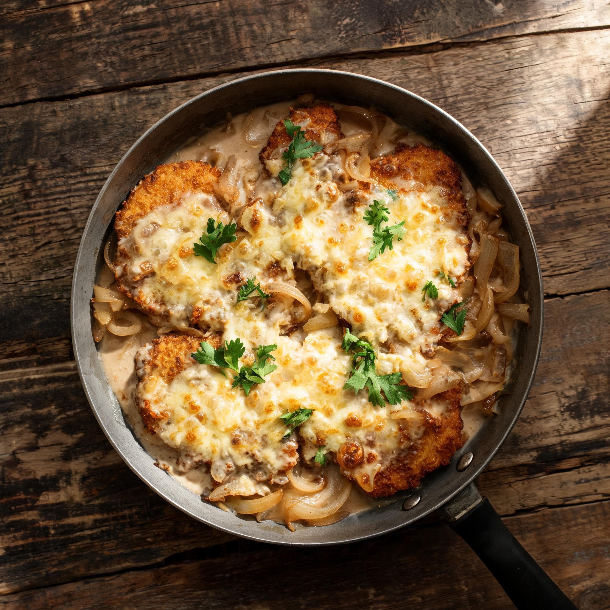 Schnitzel Skillet with Onion Soup Sauce