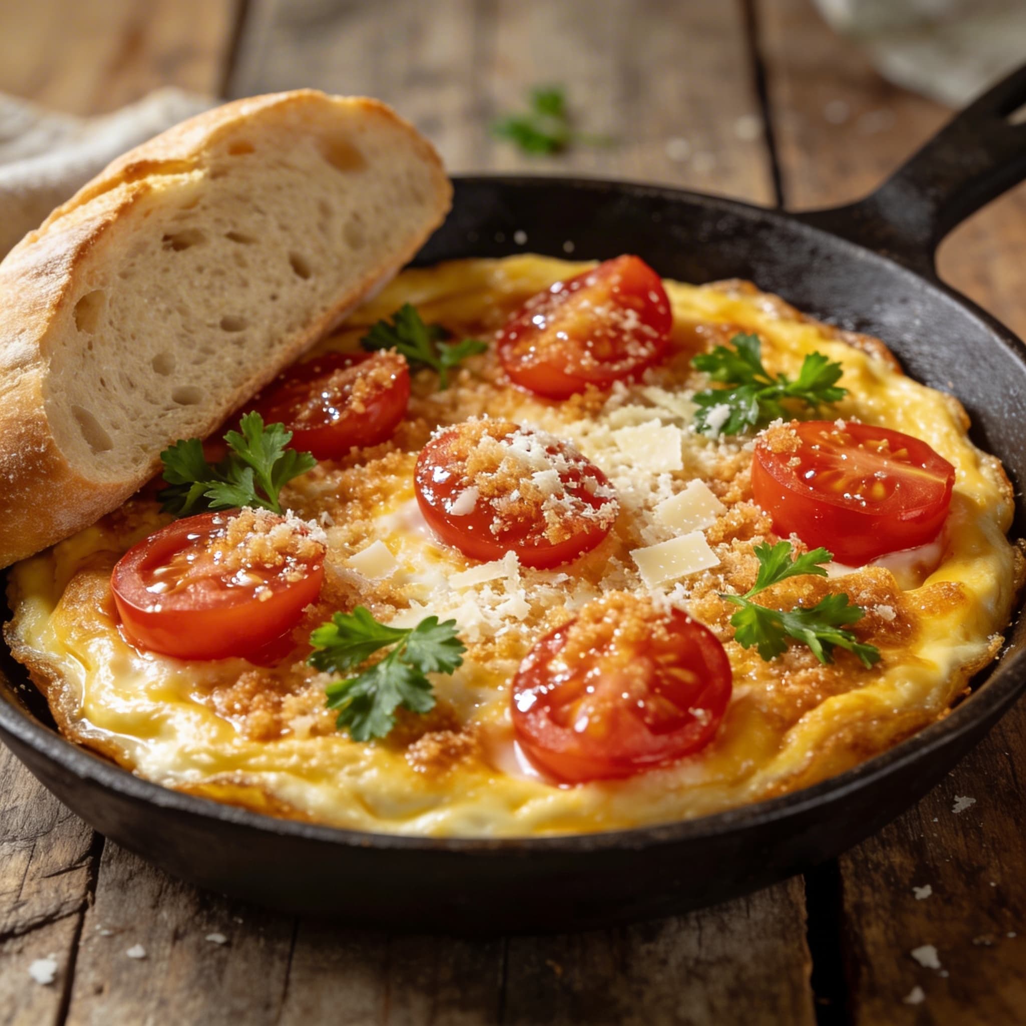 Tomaten-Omelett mit Parmesan-Kruste