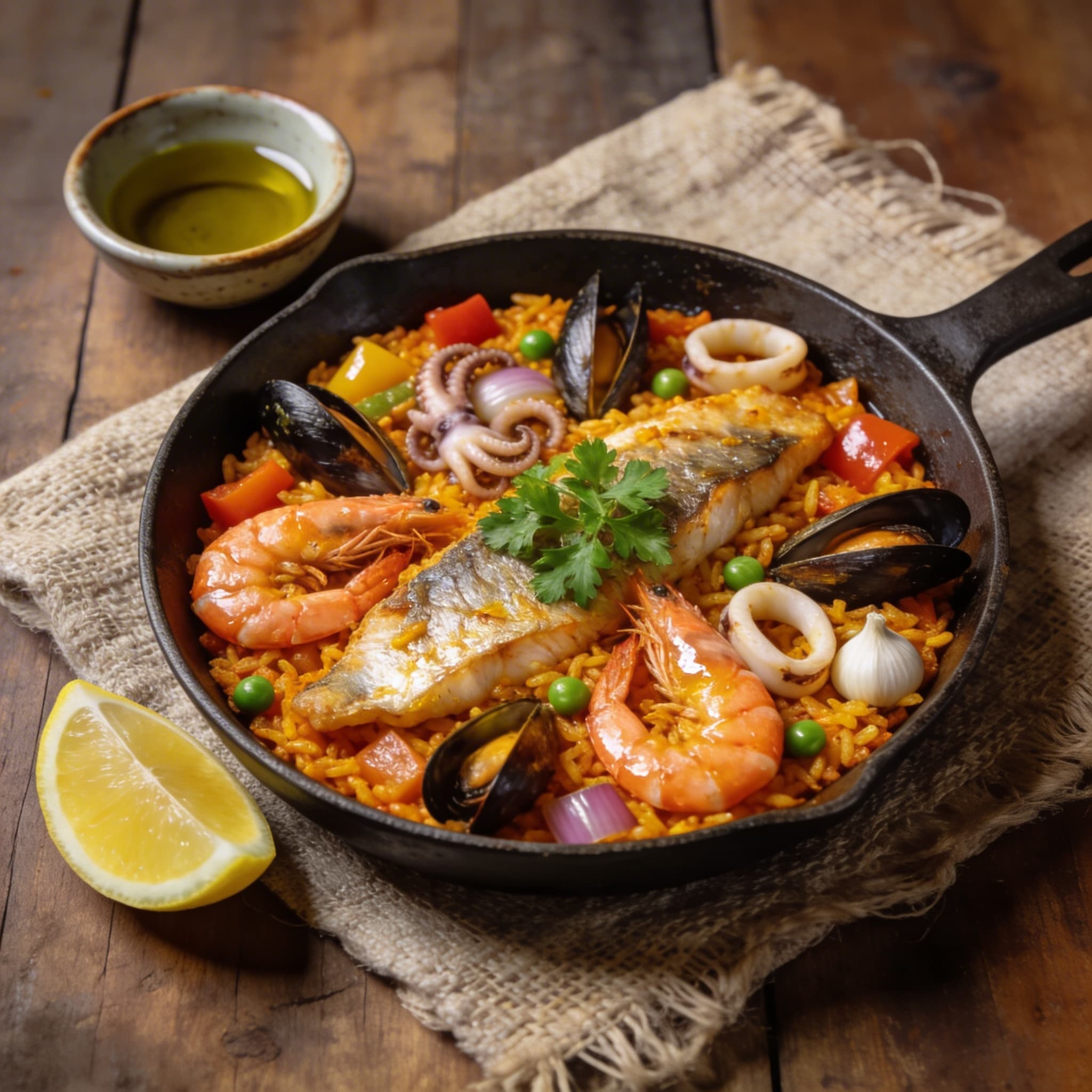 Aromatische mediterrane Fisch-Paella