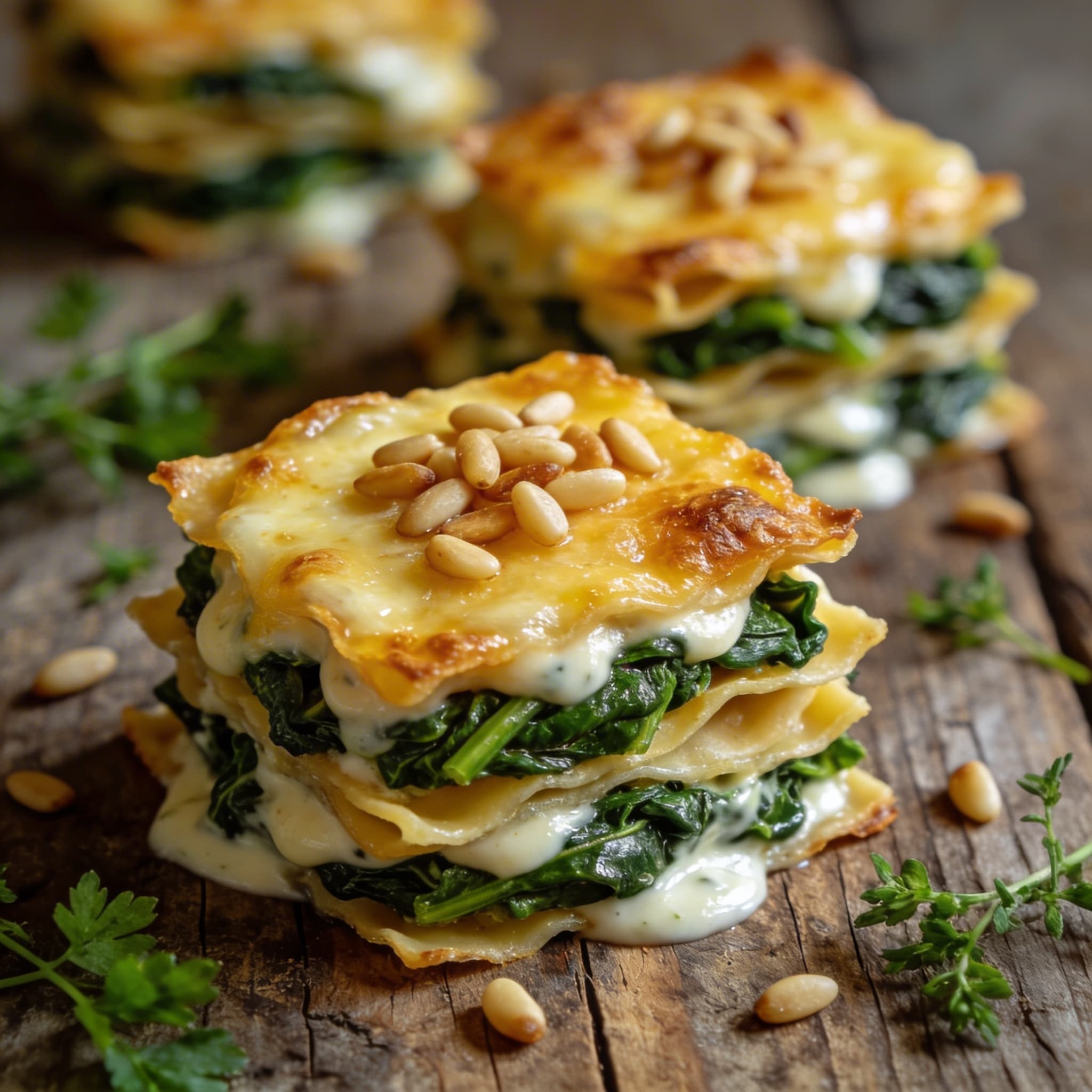 Mangold-Lasagne mit Pinienkernen