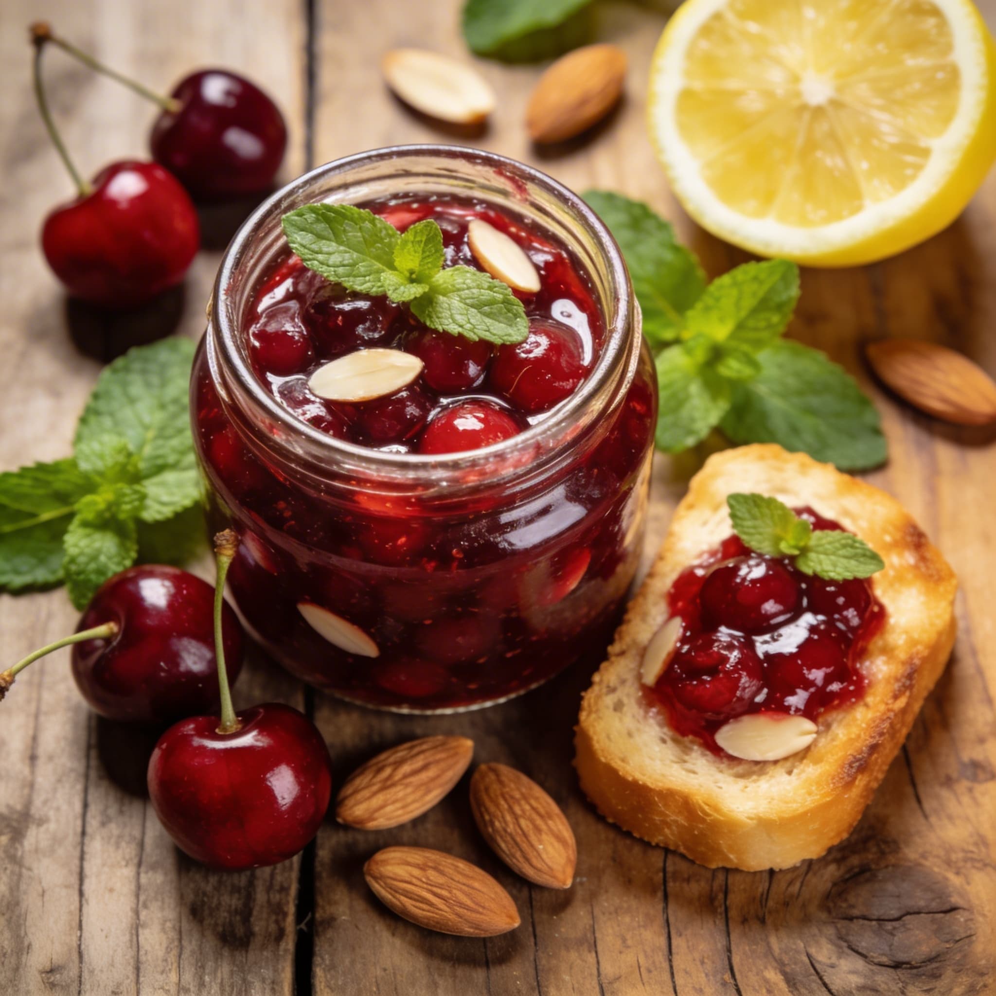 Hausgemachte Sauerkirsch-Mandel-Marmelade