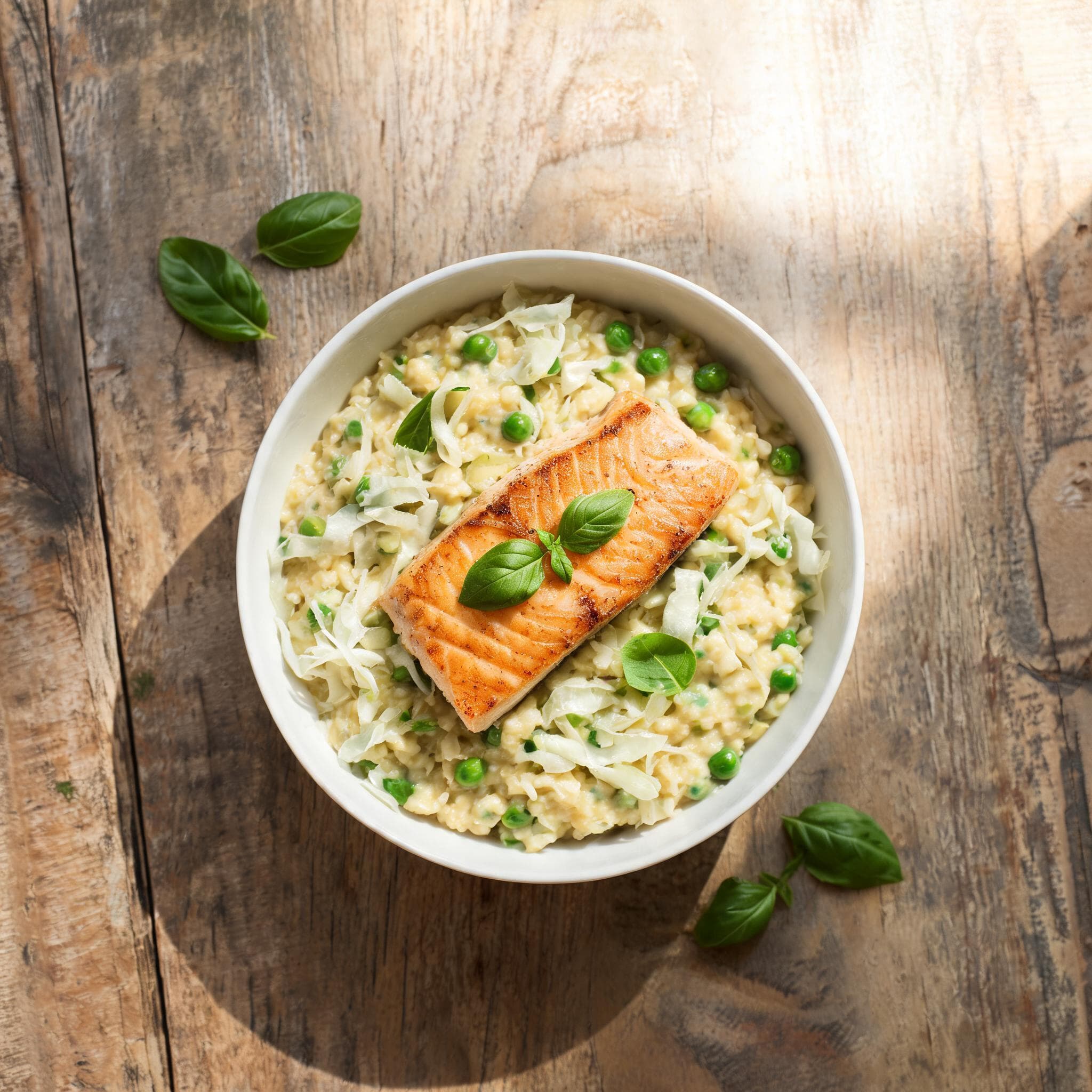 Risotto au chou pointu et saumon