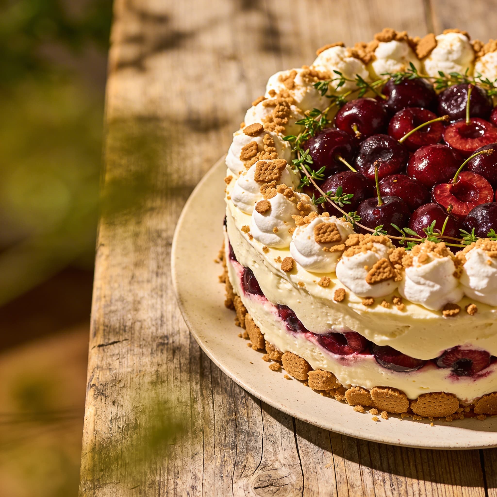Cremige Schneeflöckli-Torte mit Kirschen