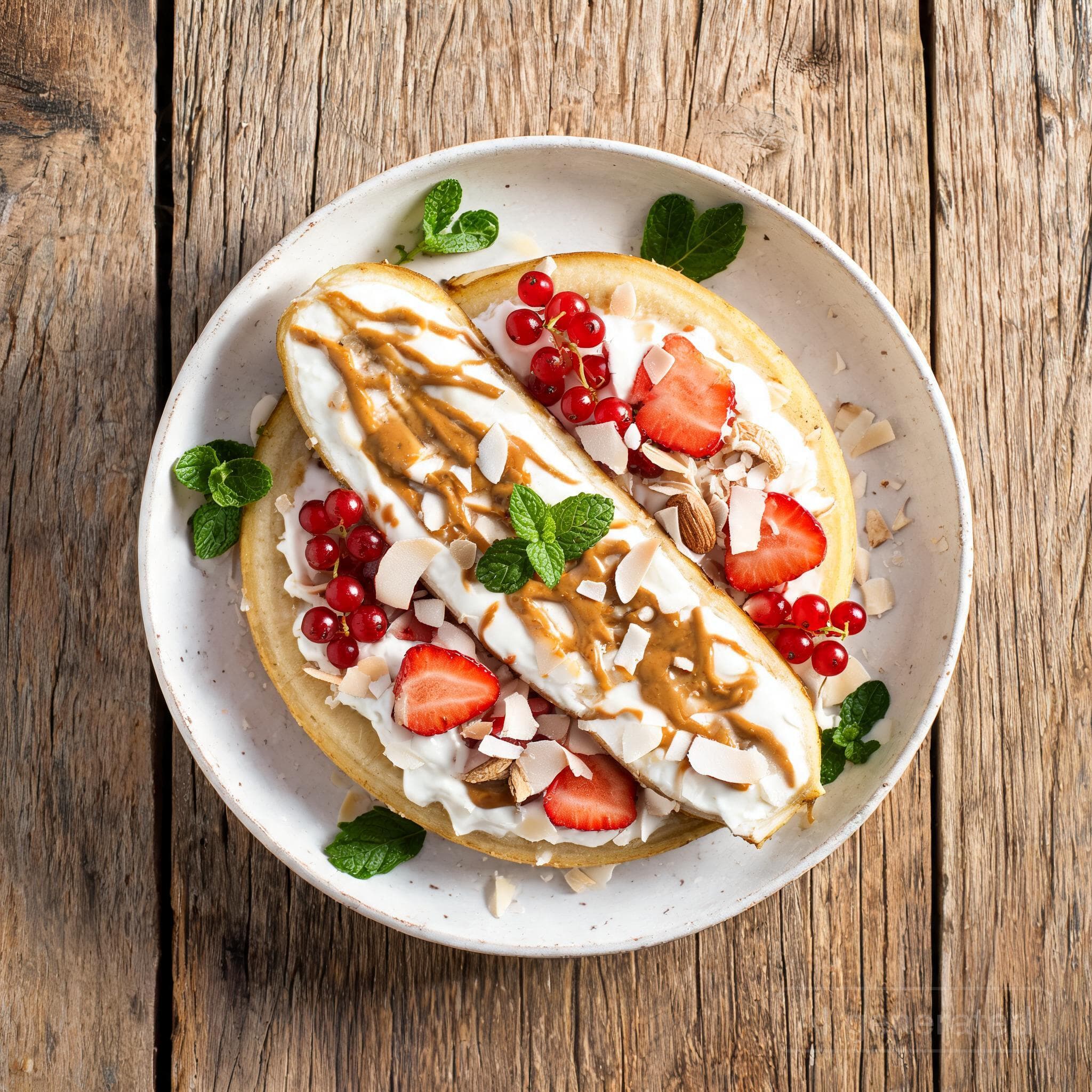 Gefrorenes Bananensplit mit Beeren