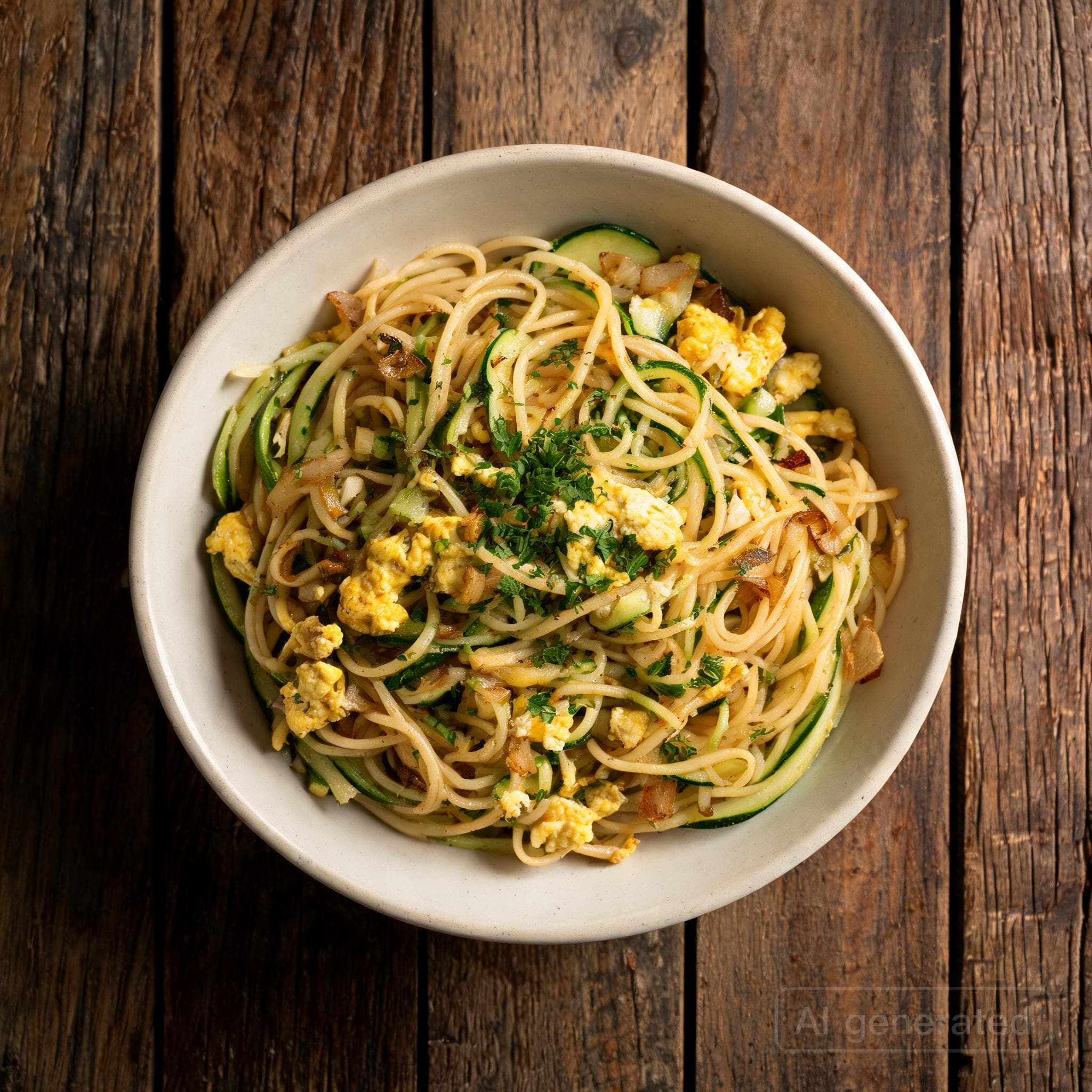 Gebratene Spaghetti mit Zucchini