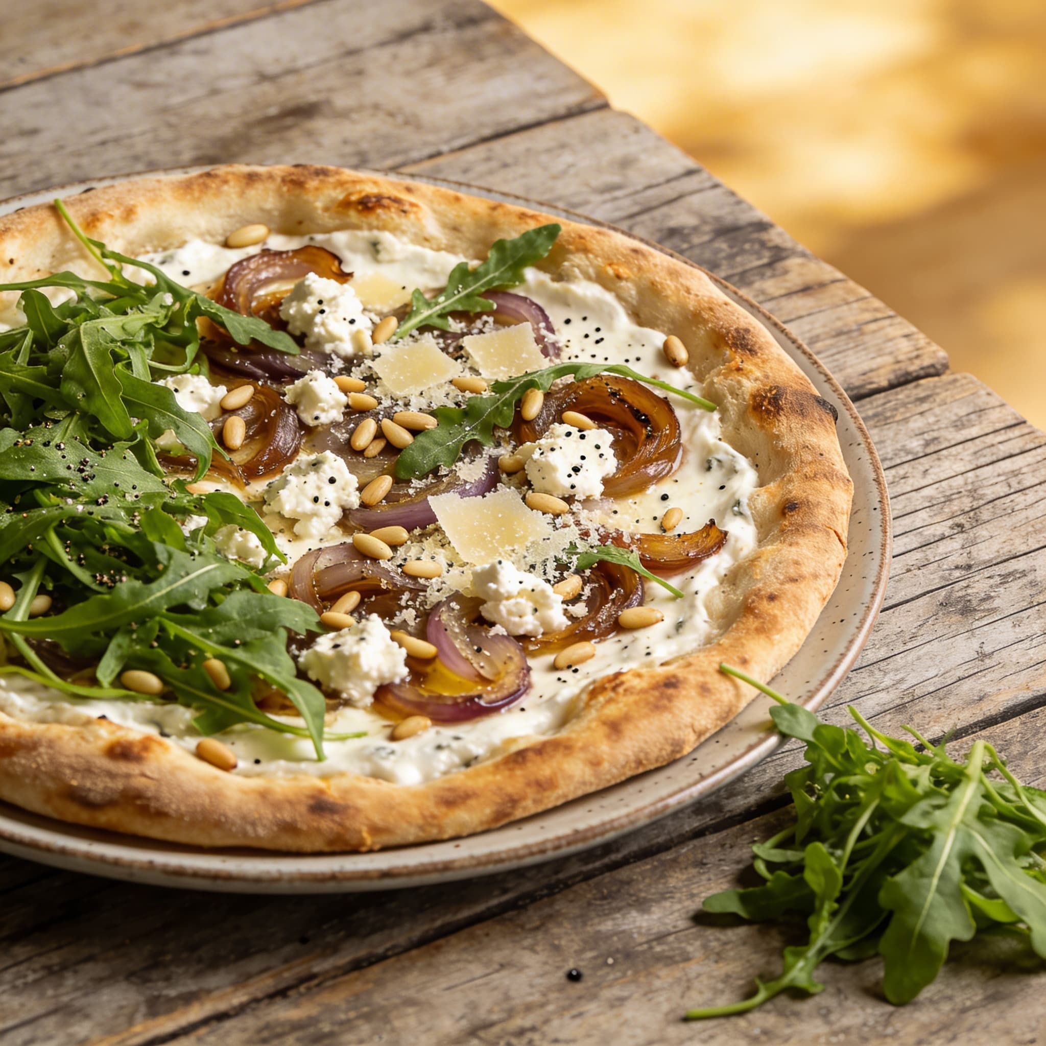 Weiße Pizza mit Rucola
