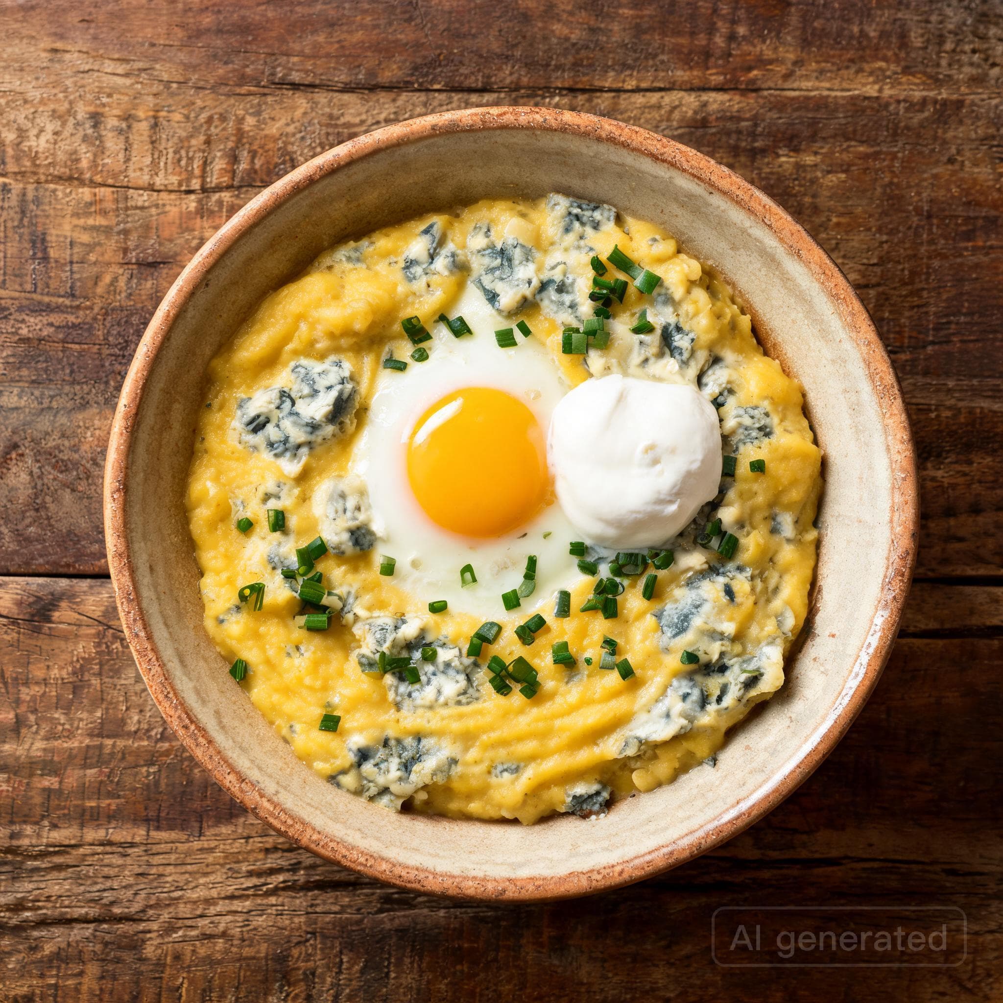 Herzhafte Käse-Polenta mit Spiegelei