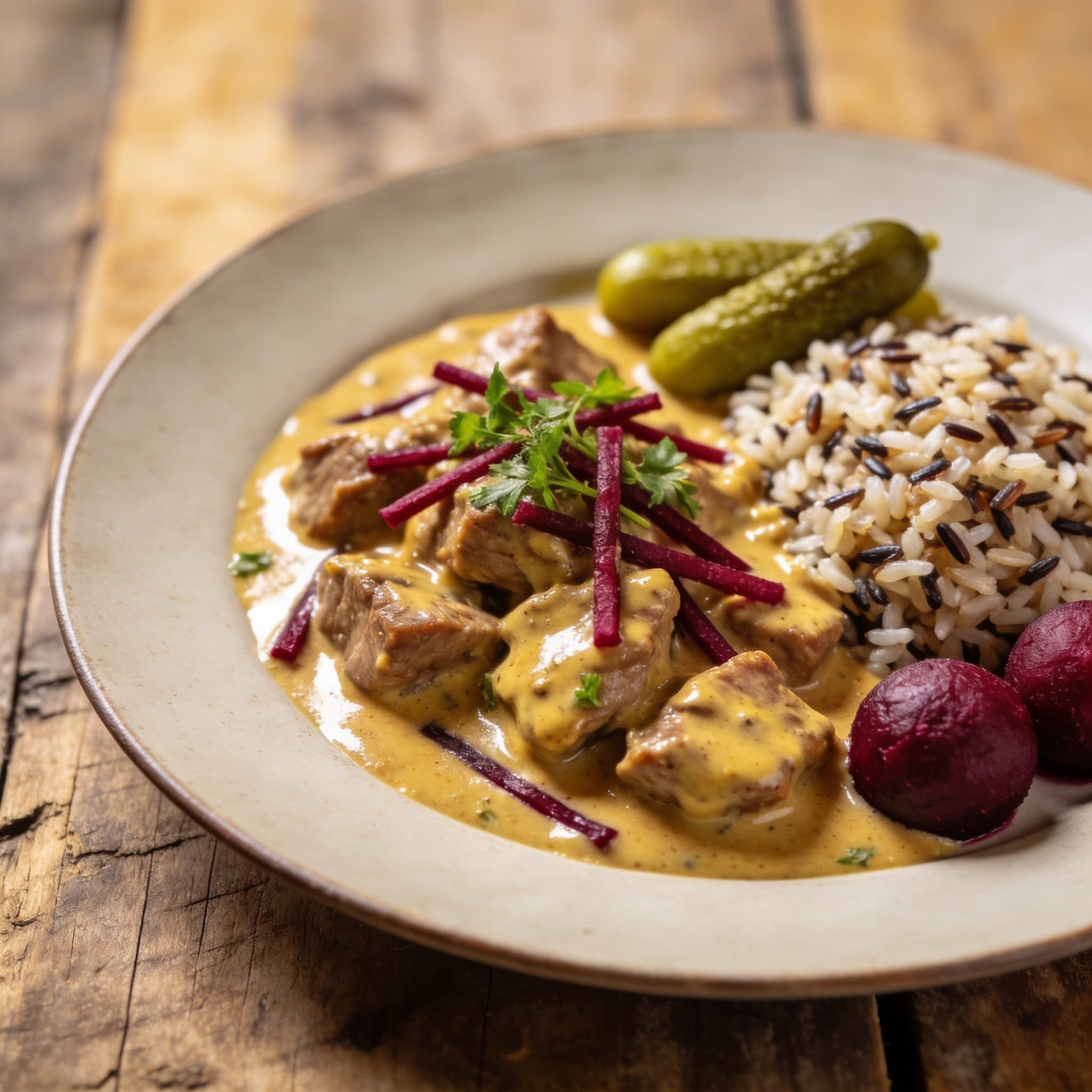 Herzhaftes Schweinegulasch Stroganoff