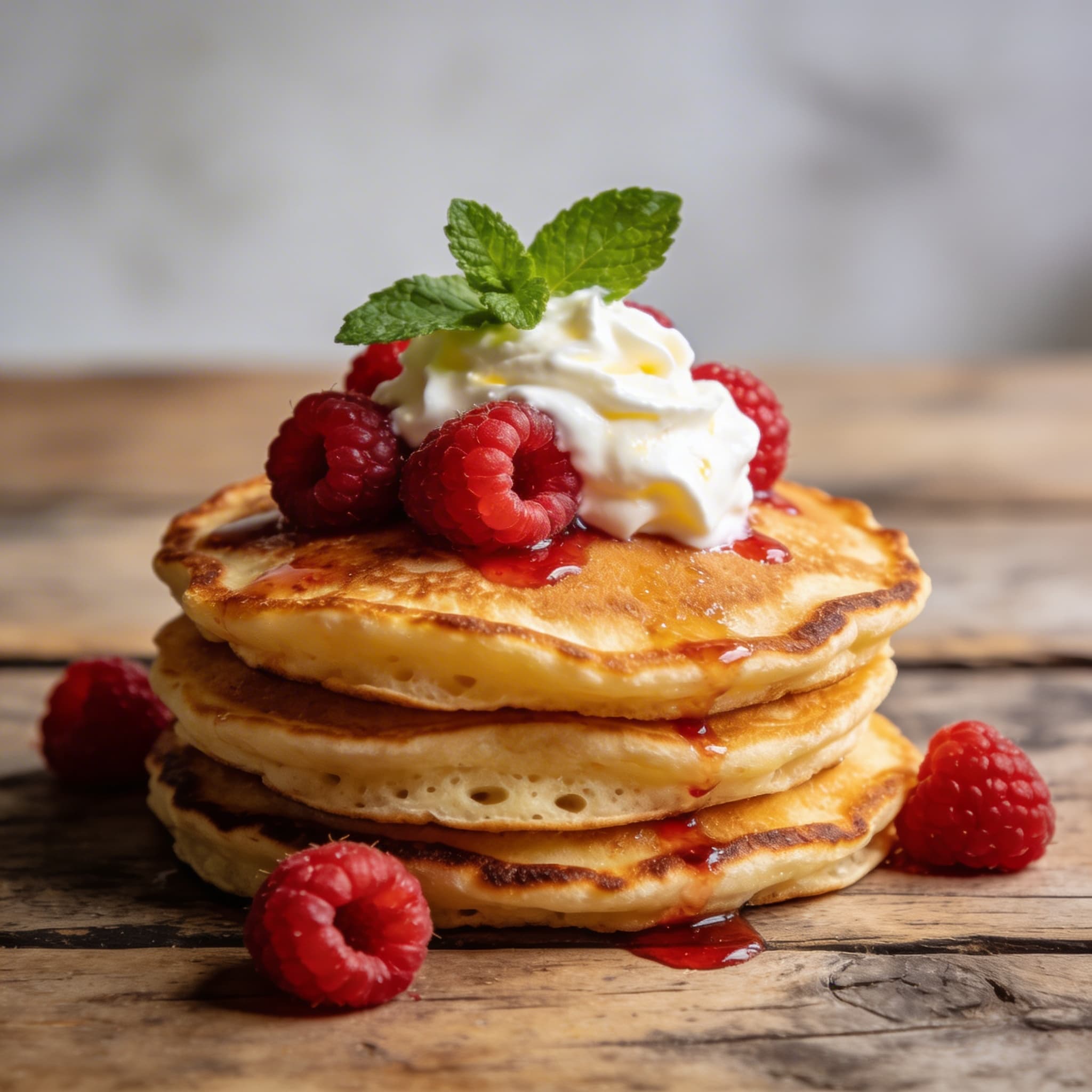 Fluffige Himbeer-Pfannkuchen mit Sahne