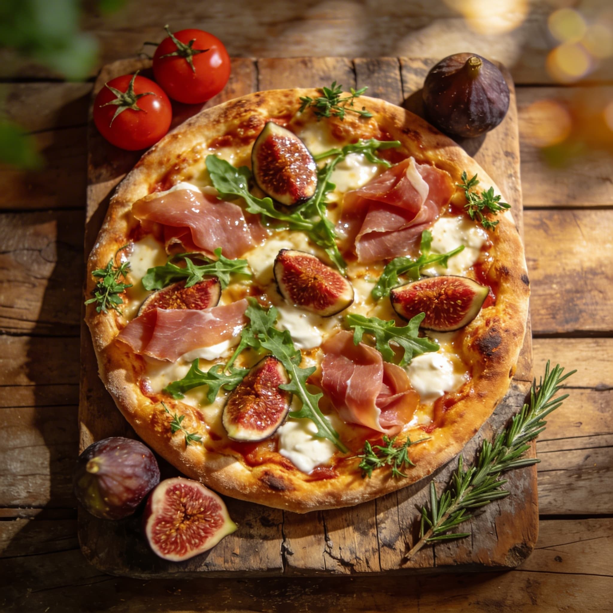 Pizza mit Parmaschinken und Feigen