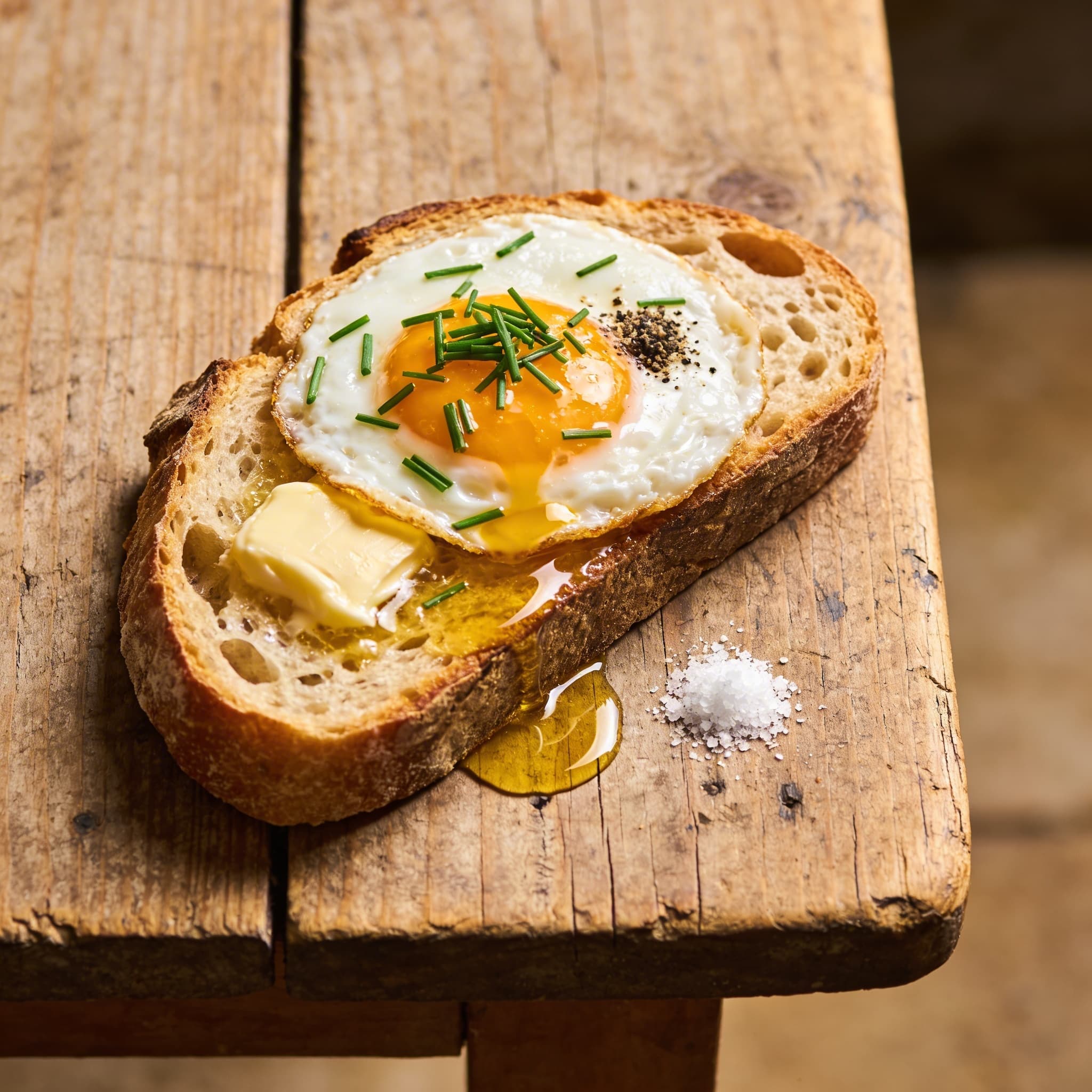 Klassisches Bauernbrot mit Spiegelei