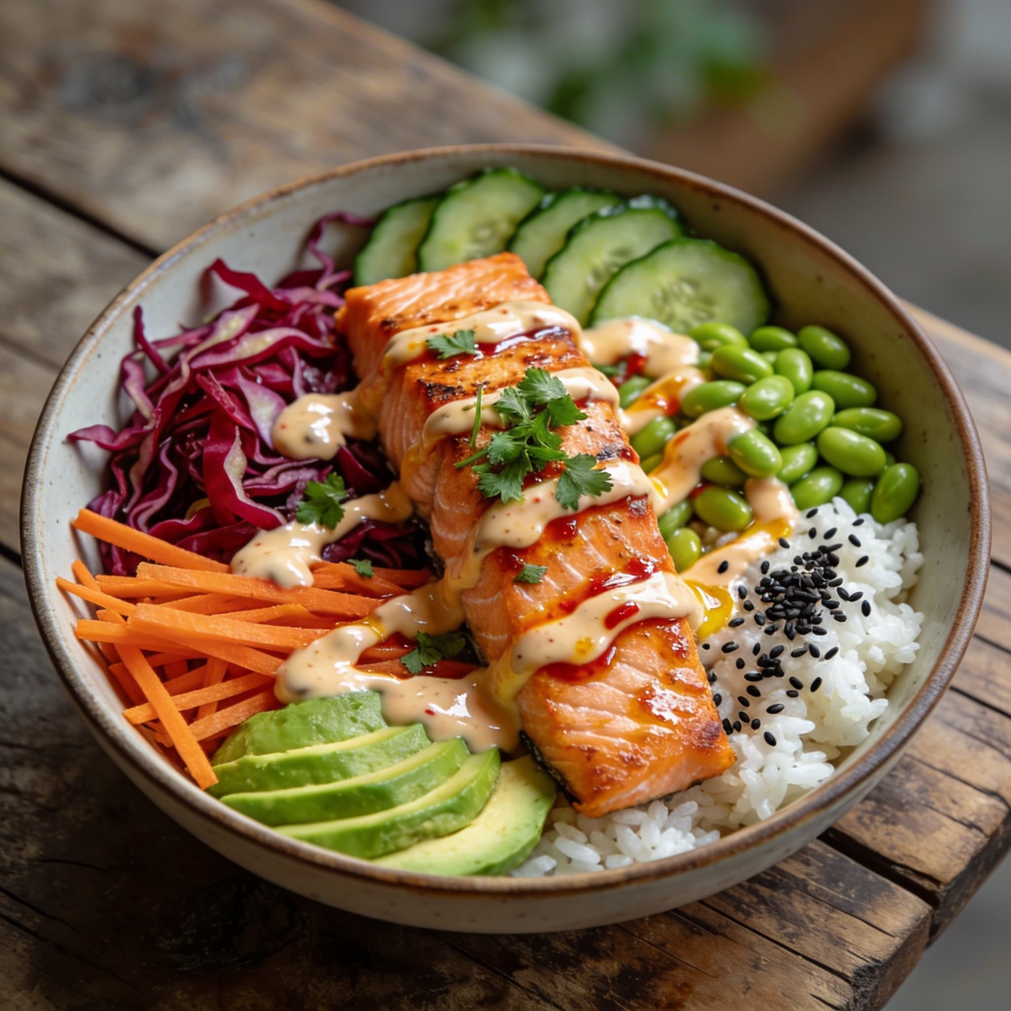 Scharfe Bang-Bang Lachs-Bowl