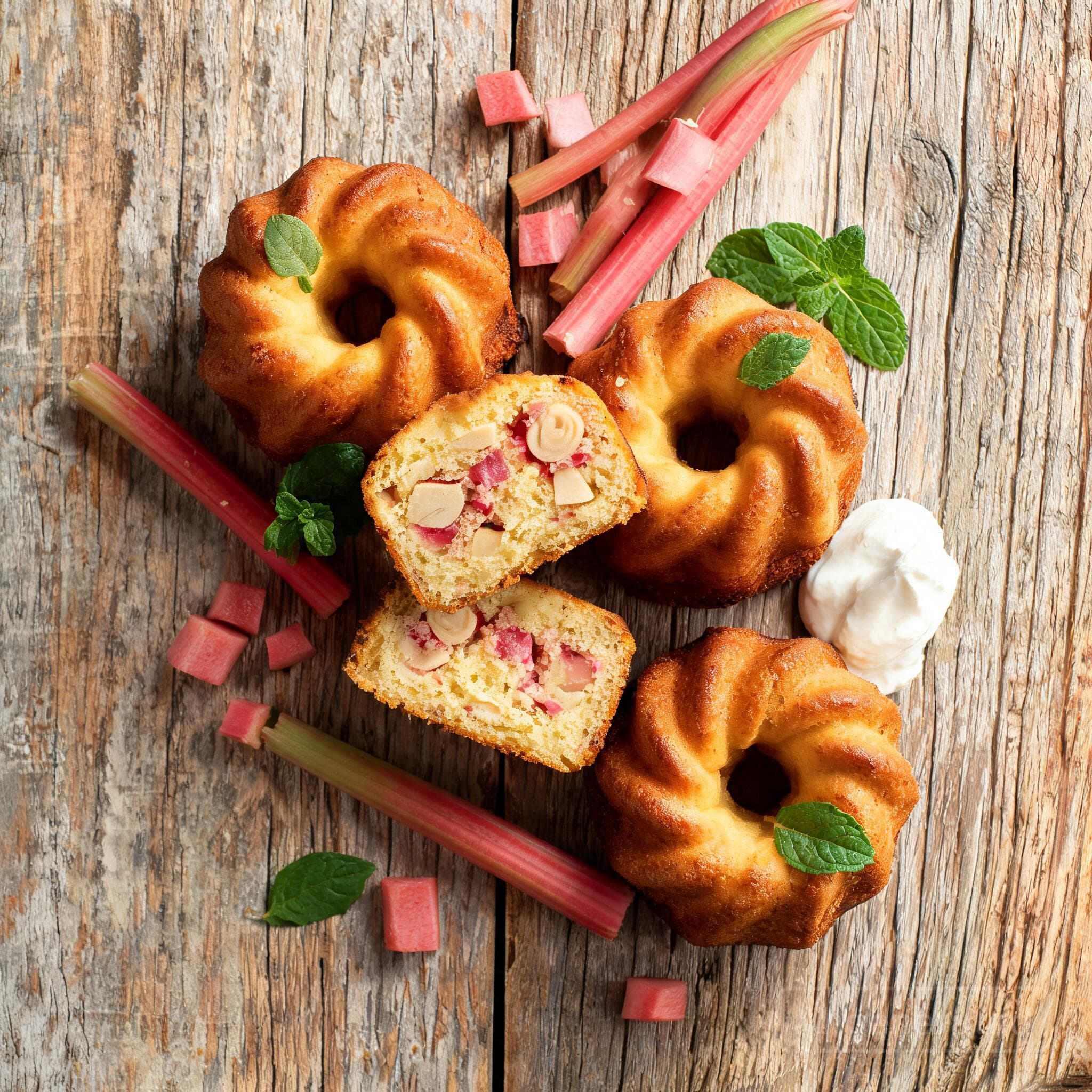 Mini-Gugelhupfe mit Rhabarber und Marzipan