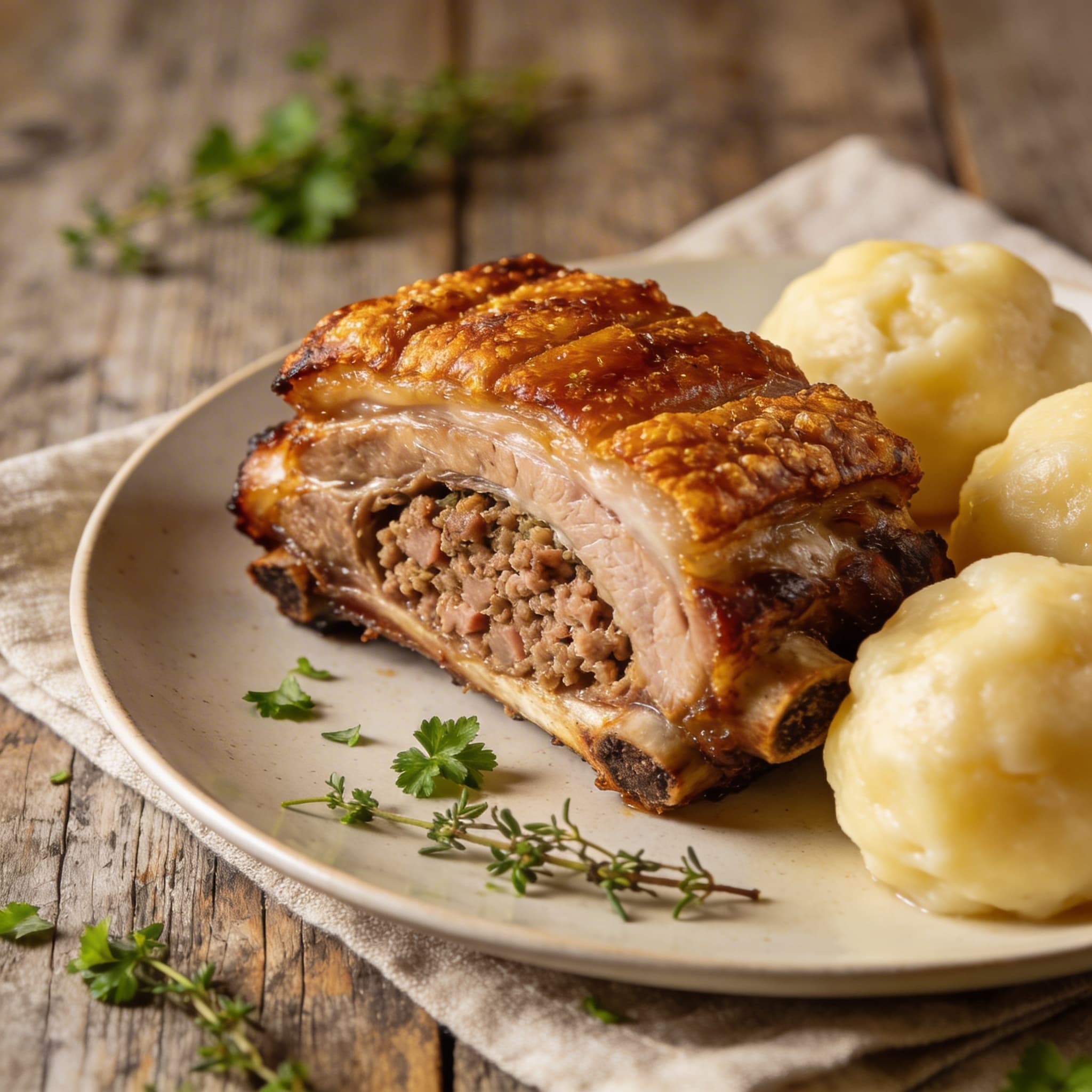 Gefüllte Schweinerippe mit Klößen