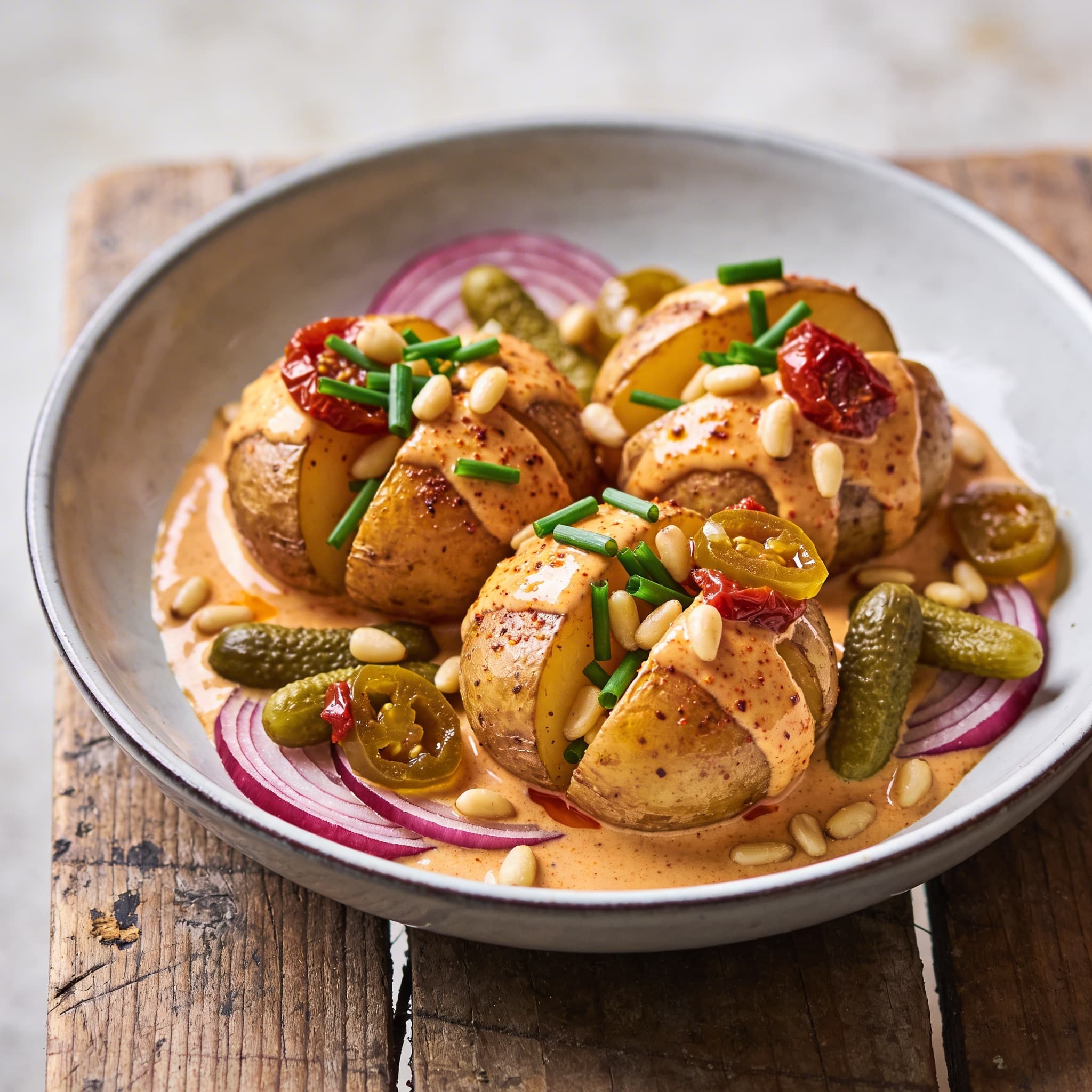 Aromatischer Harissa-Tahini-Kartoffelsalat