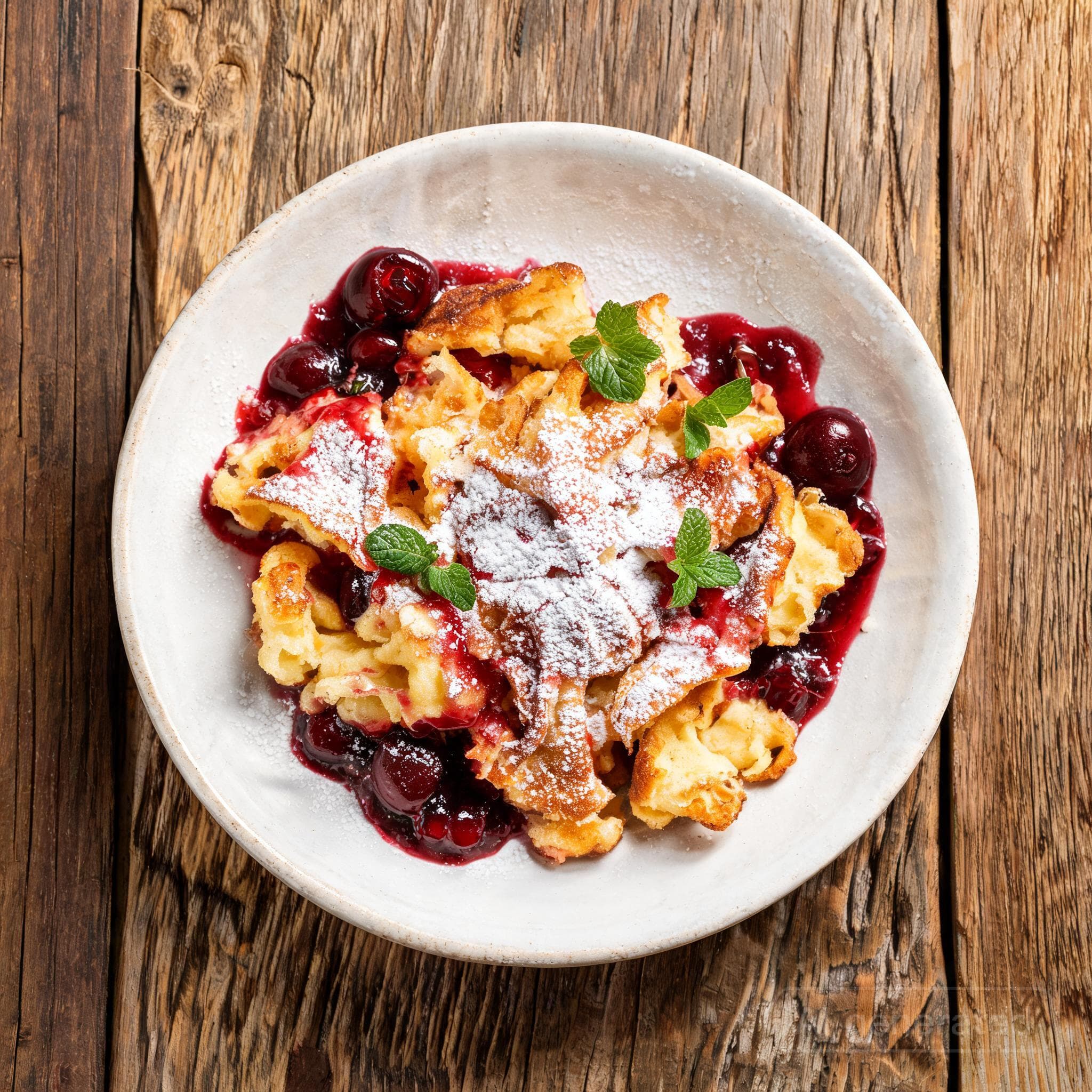 Fluffiger Kaiserschmarrn mit Kirschsoße