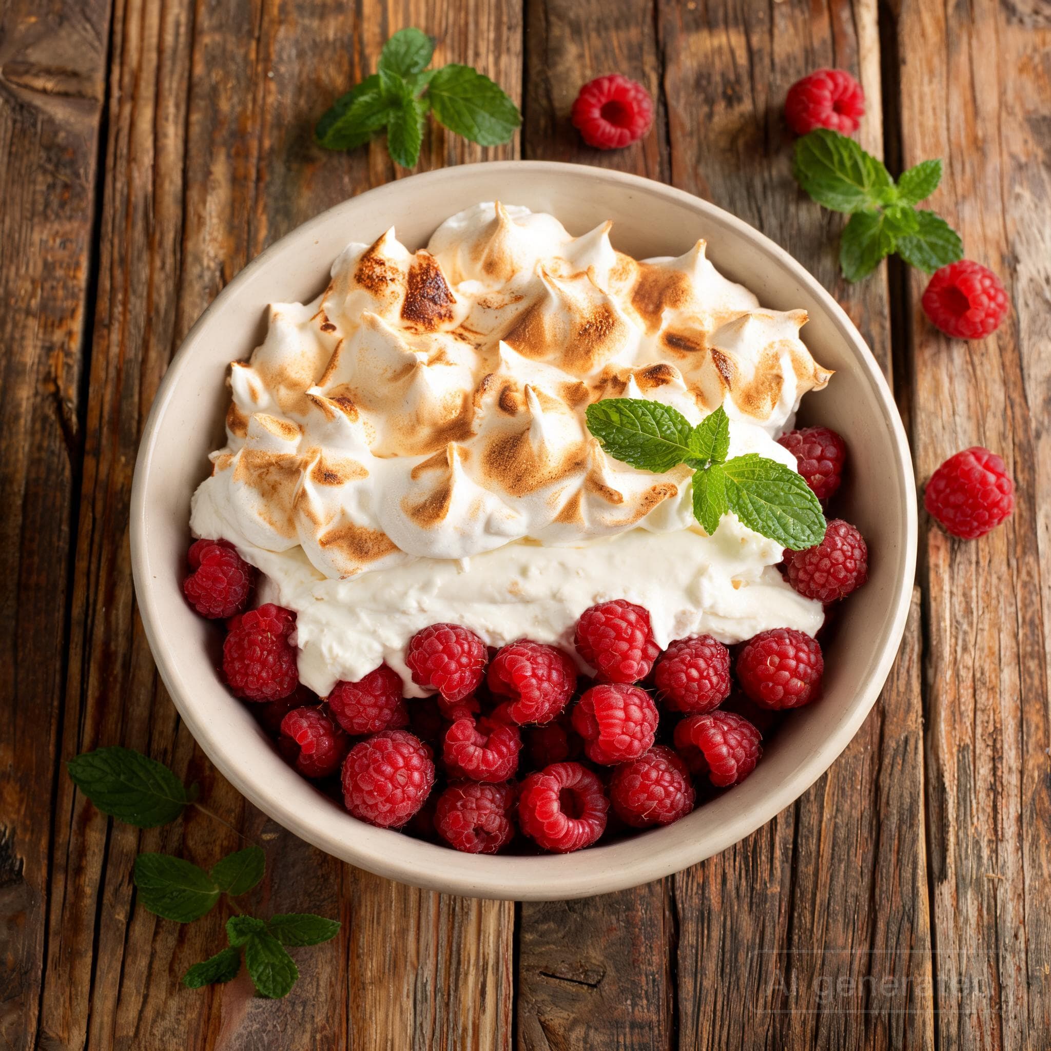 Himbeercreme mit flambiertem Baiser