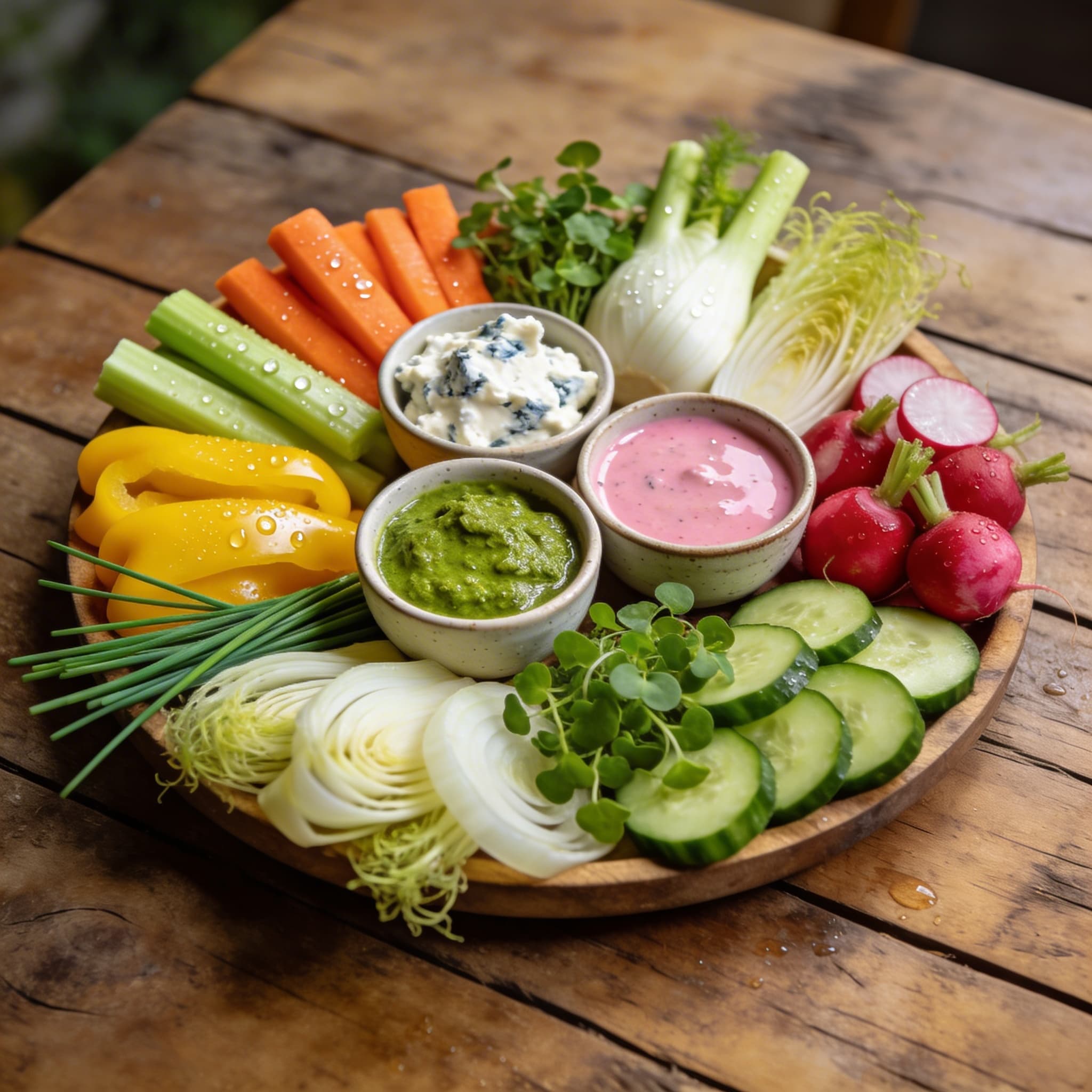 Bunte Rohkostplatte mit Dips
