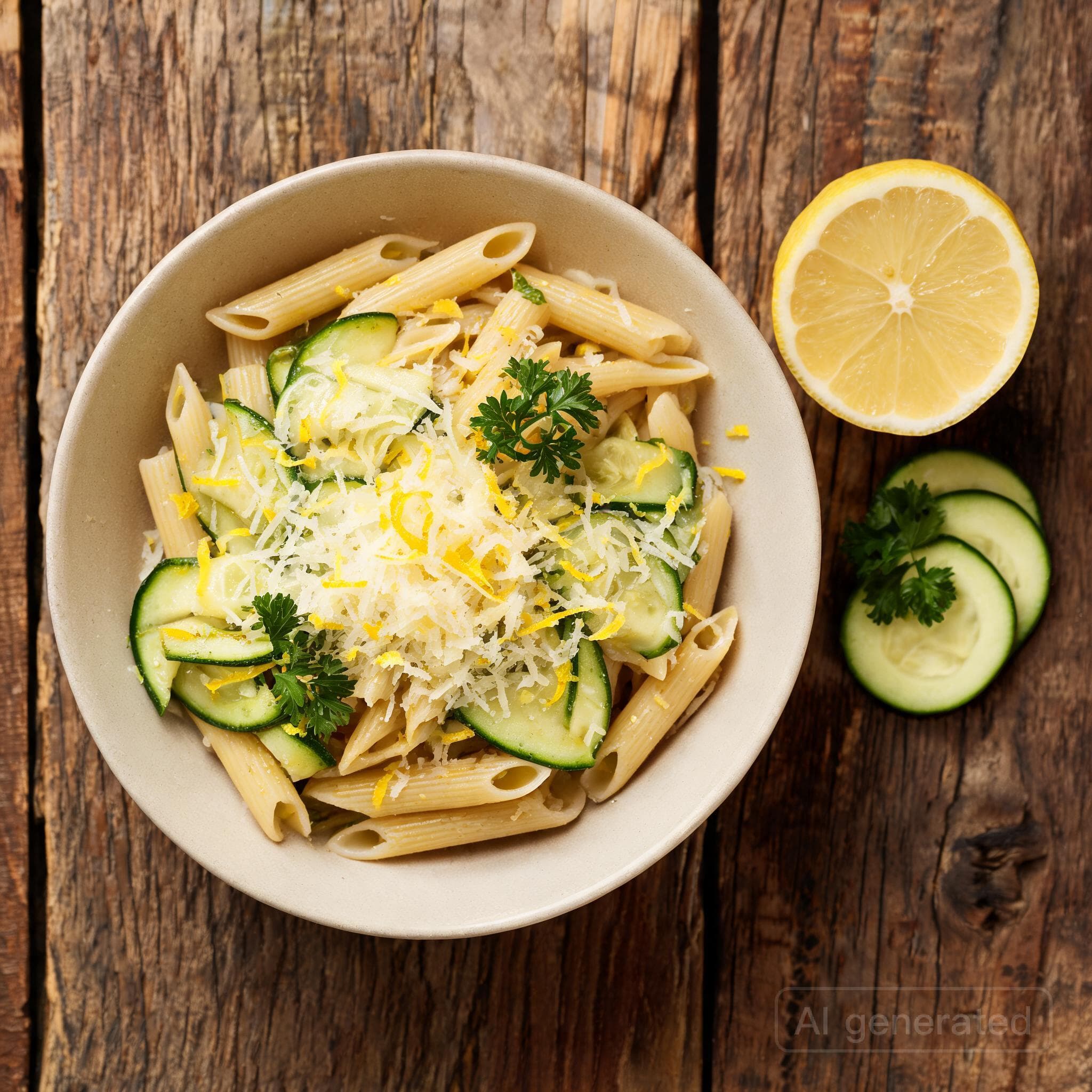 Zitronige Penne mit gebratener Zucchini