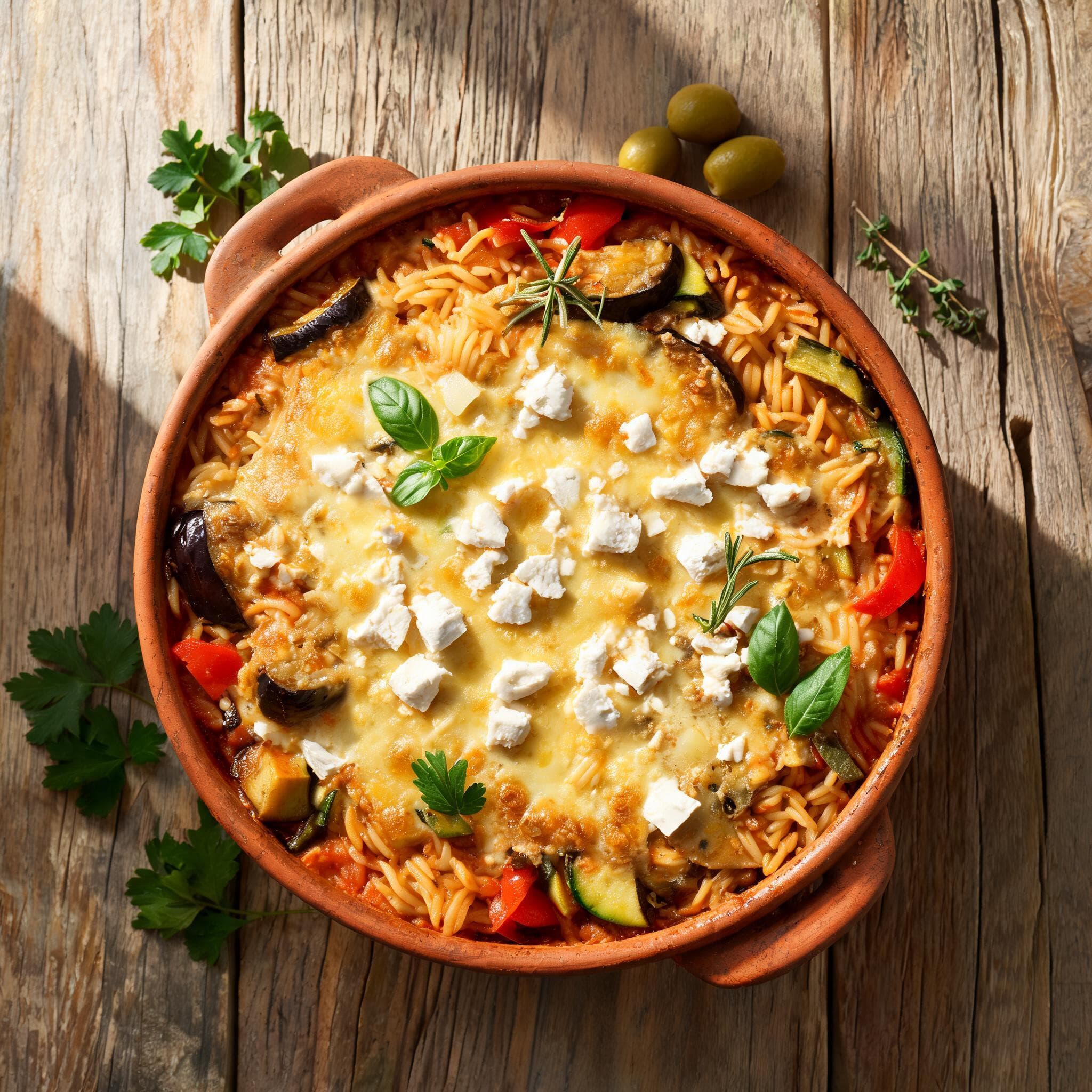 Vegetarischer Kritharaki-Auflauf