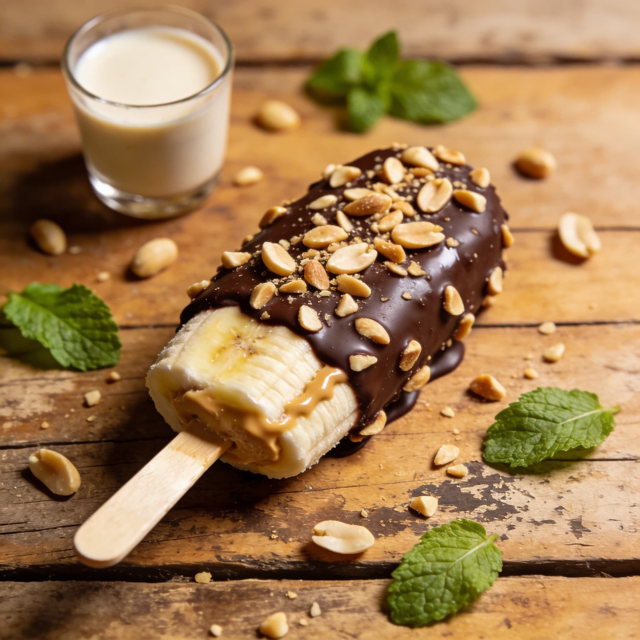 Bananen-Erdnuss-Eis am Stiel
