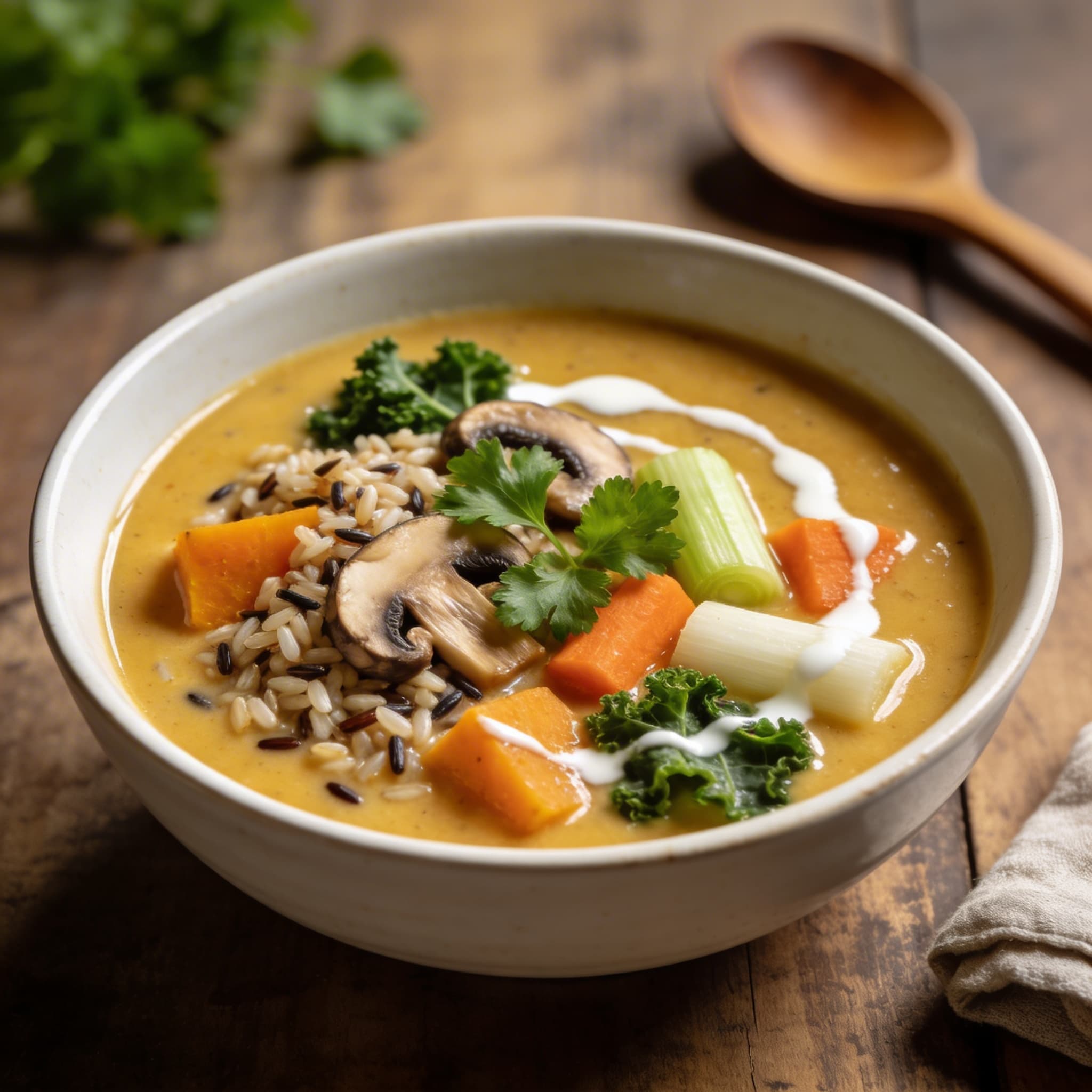 Wärmende Wildreis-Pilz-Suppe