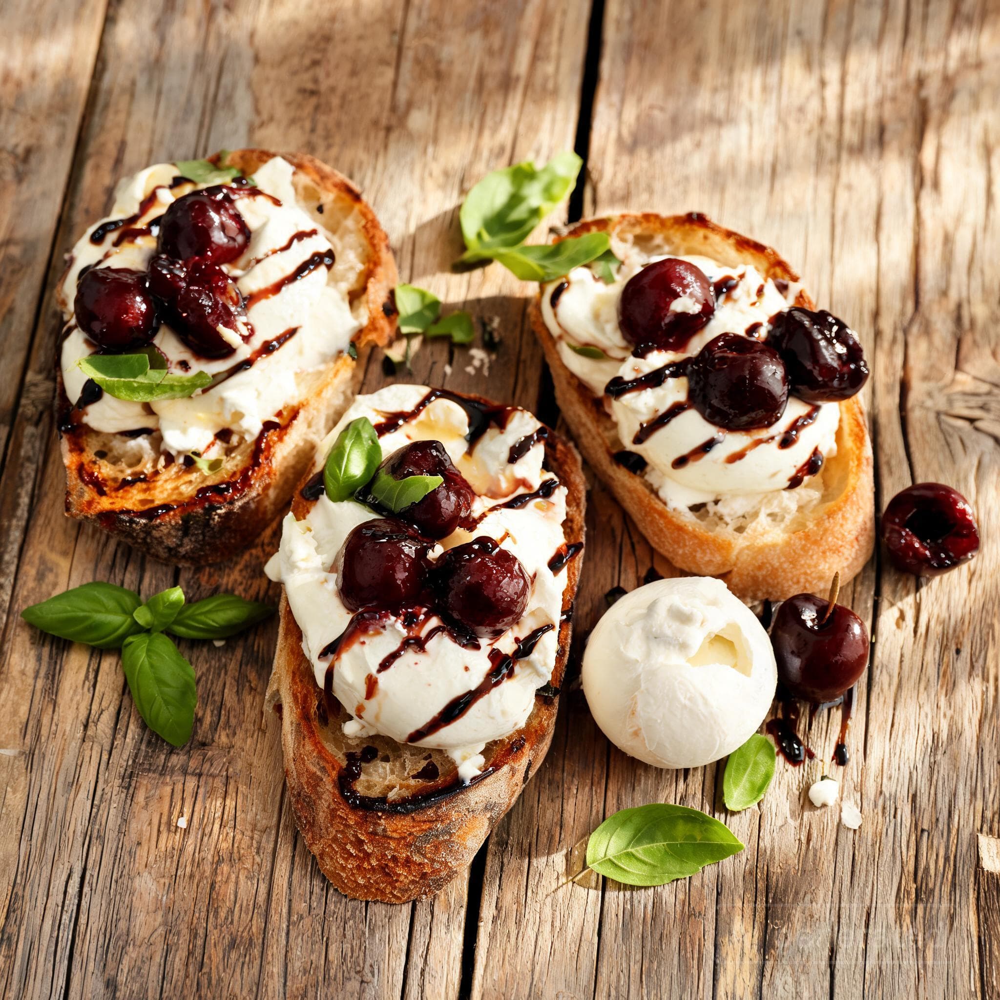 Bruschetta mit Burrata und Kirschen
