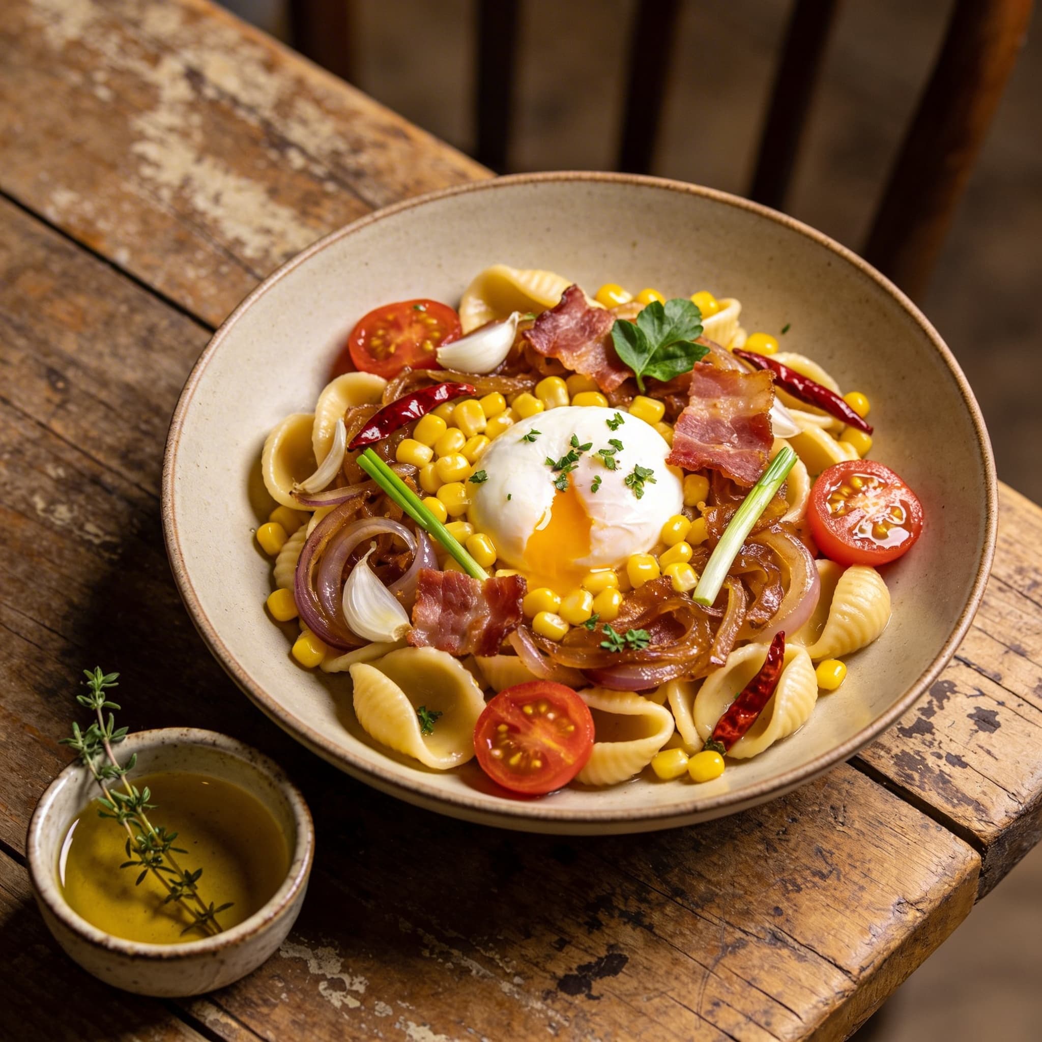 Orecchiette mit Mais und Speck