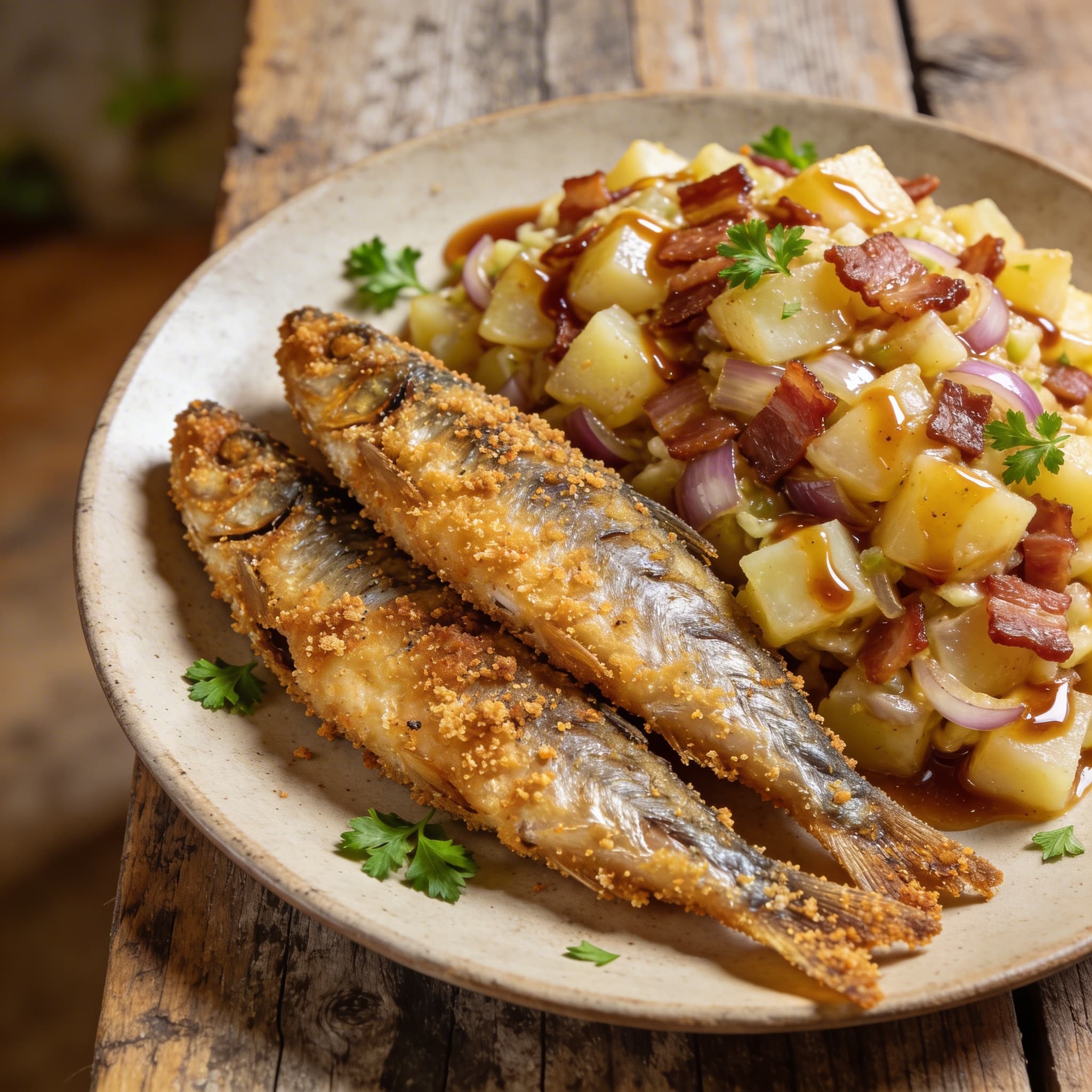 Gebratener Hering mit Kartoffelsalat