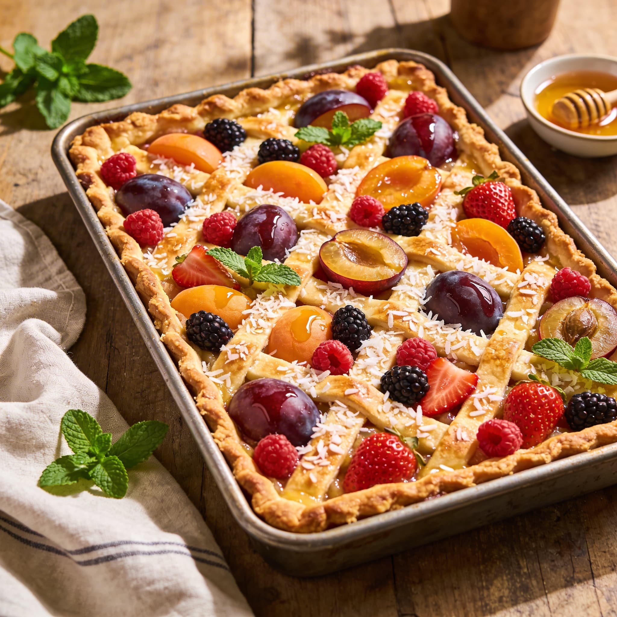 Bunter Sommerfrüchte-Gitterkuchen