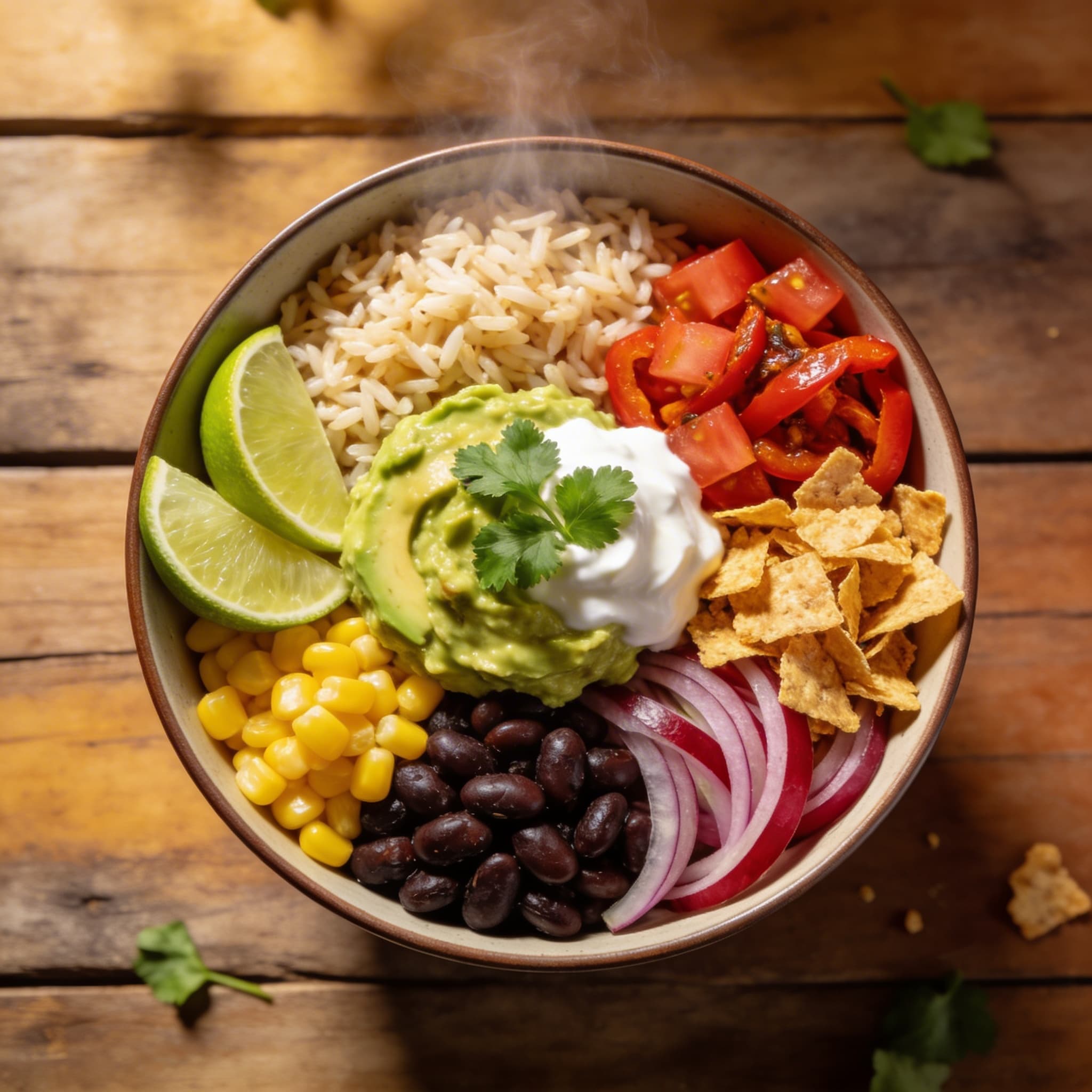 Vegetarische Burrito-Bowl mit Avocado