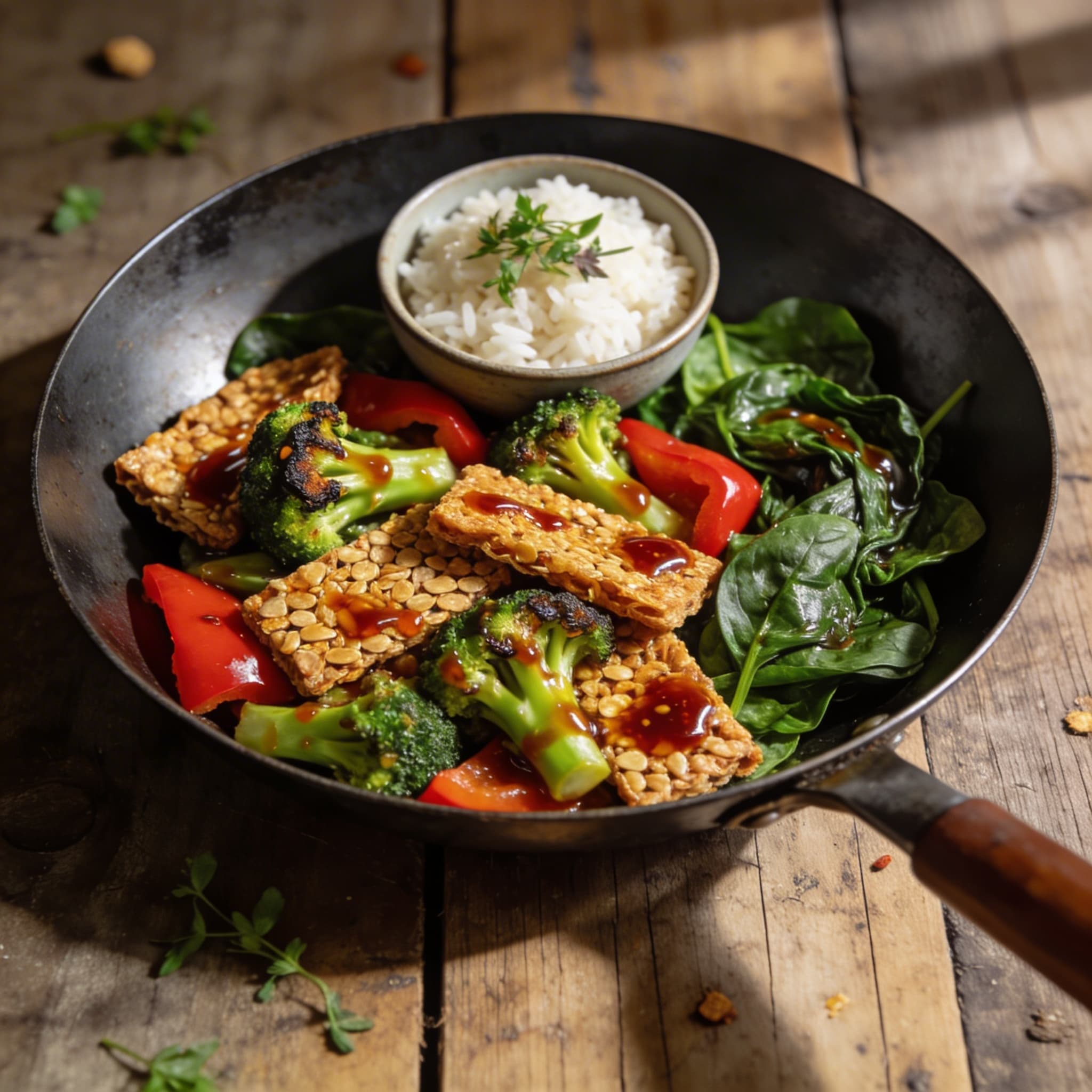 Knackiges Tempeh-Wok mit Brokkolini