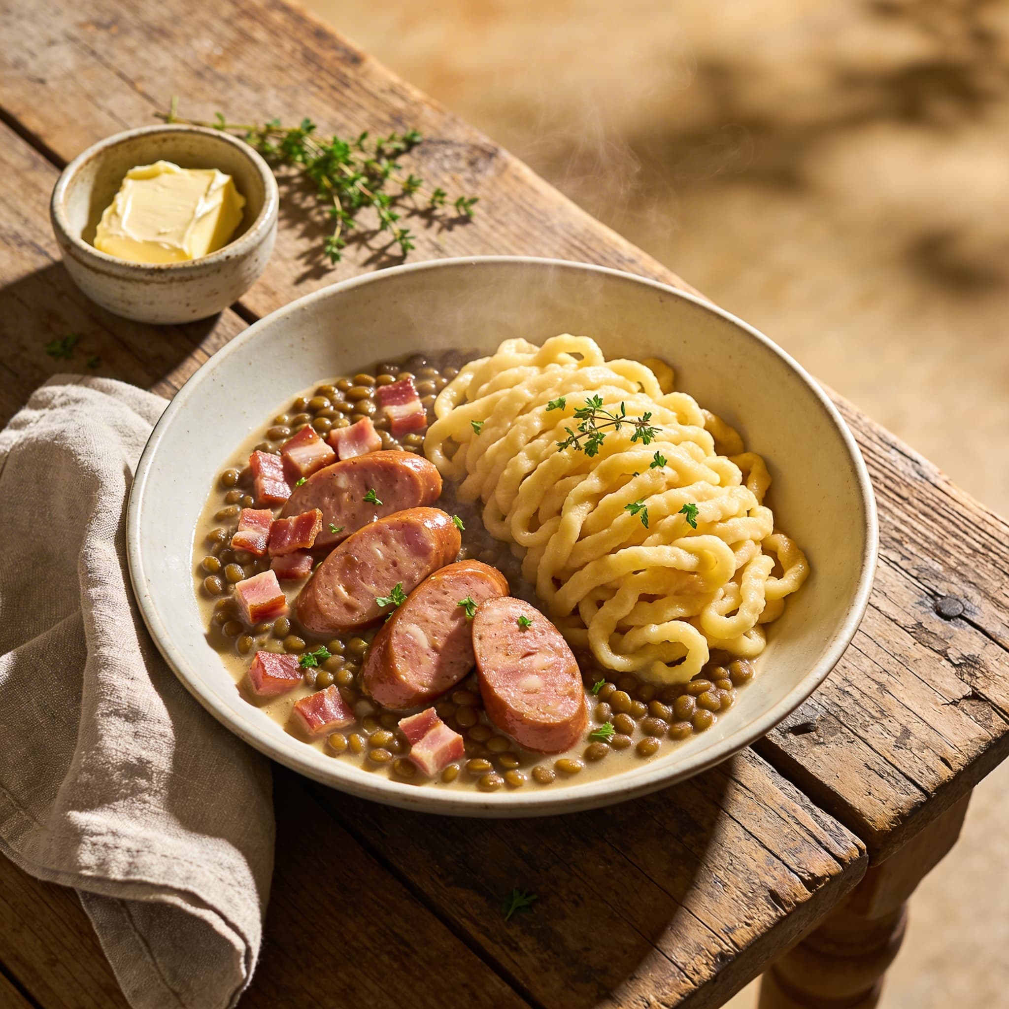 Schwäbische Linsen mit Spätzle