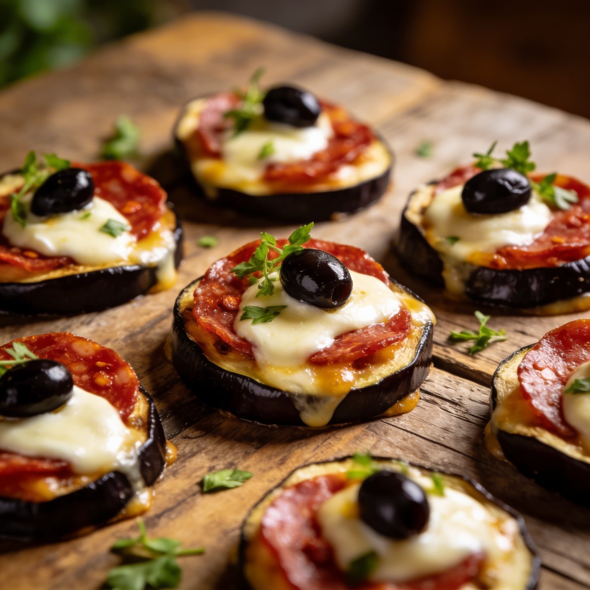 Herzhafte Mini-Auberginen-Pizzas