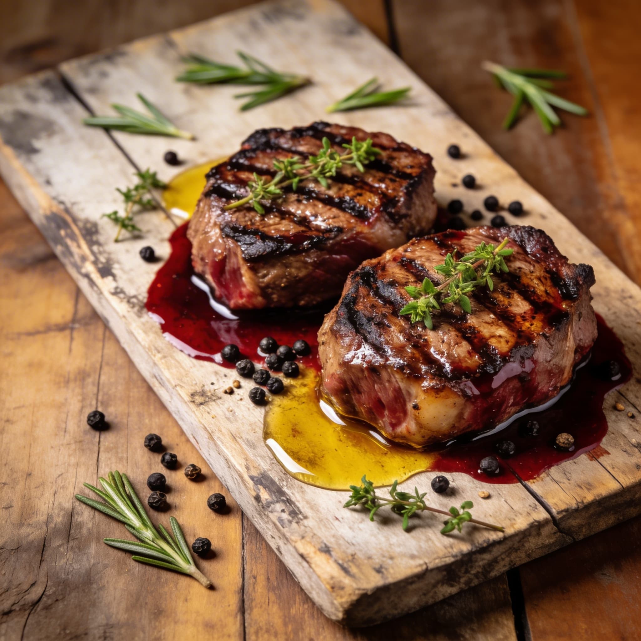 Gegrillte Pfeffer-Rotwein-Rumpsteaks