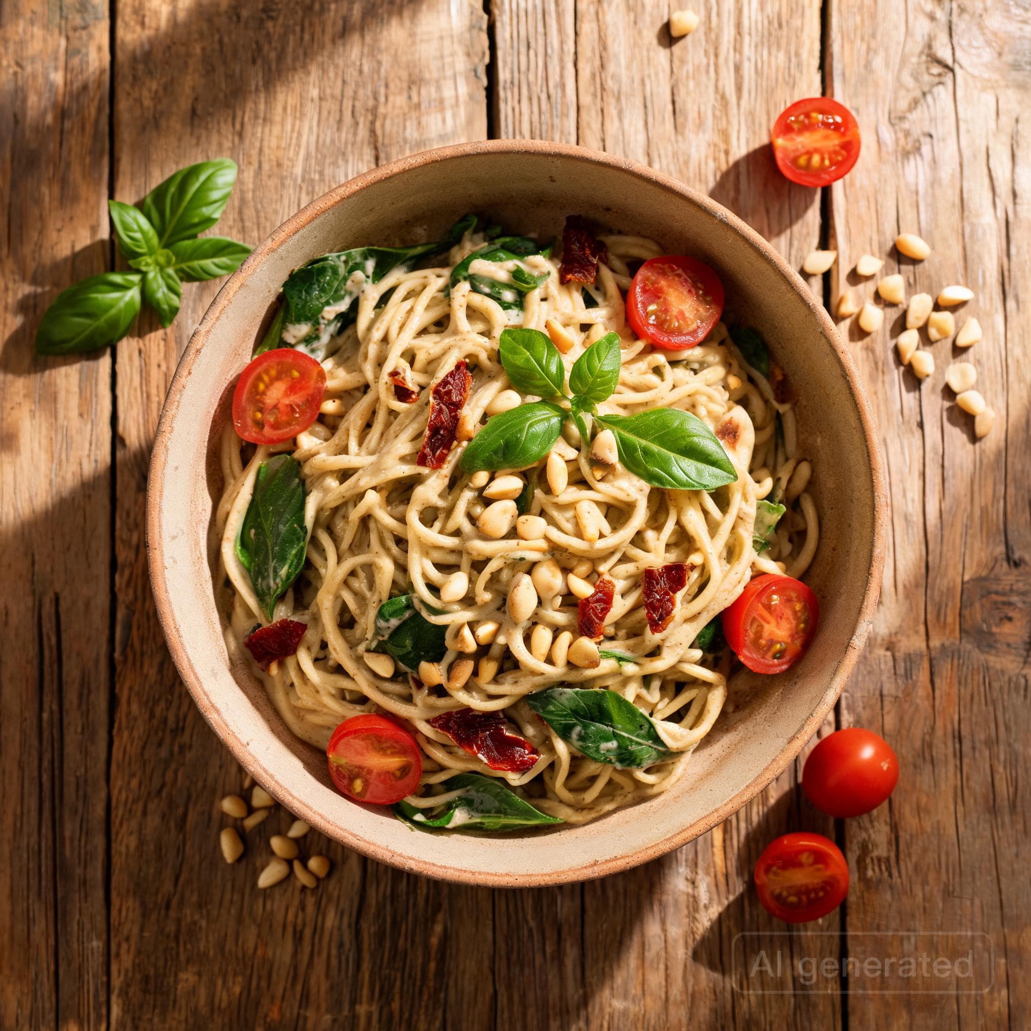 Cremige Tahini-Pasta mit Spinat