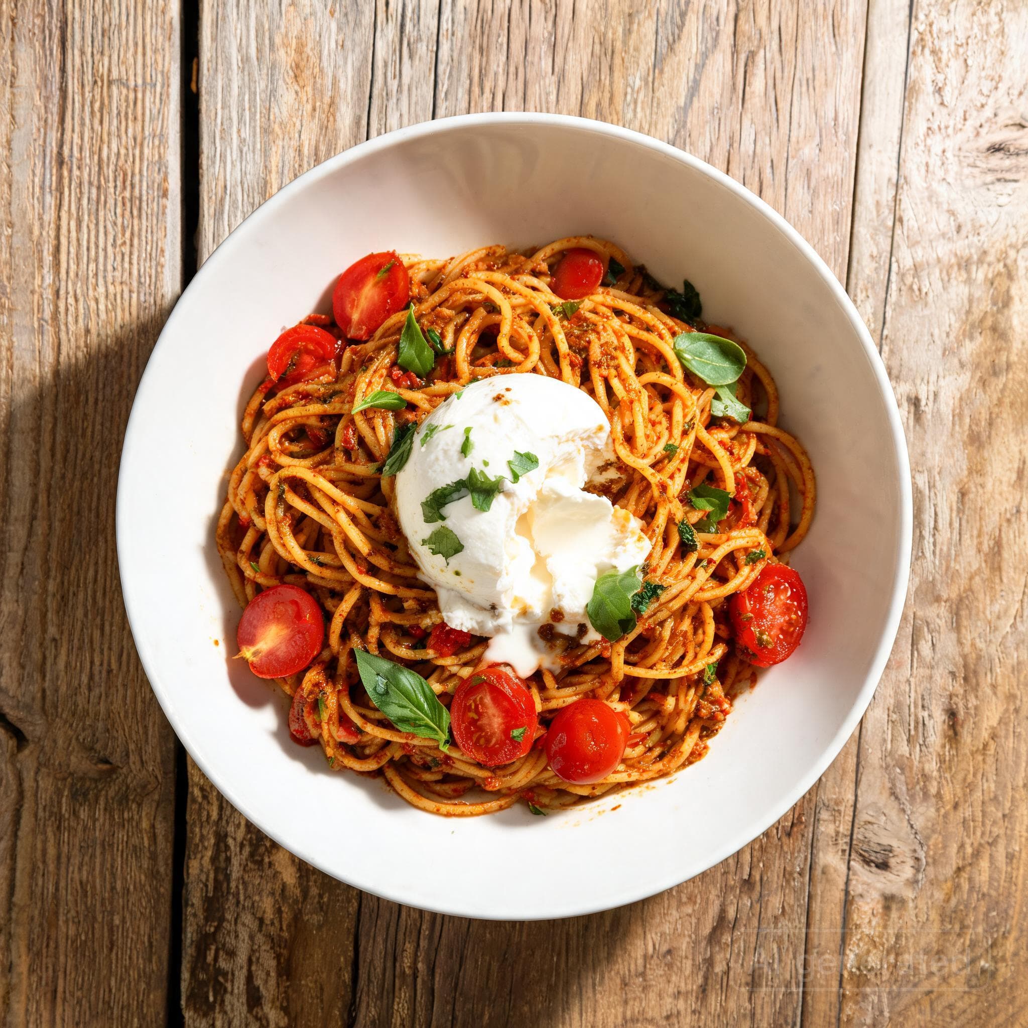 Tomaten-Pesto-Spaghetti mit Burrata