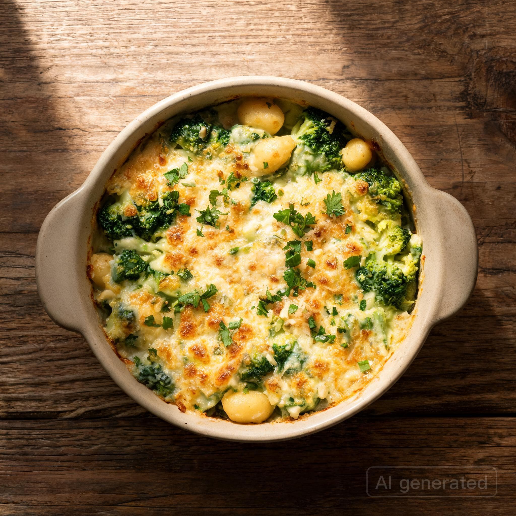 Cremiger Brokkoli-Gnocchi-Auflauf