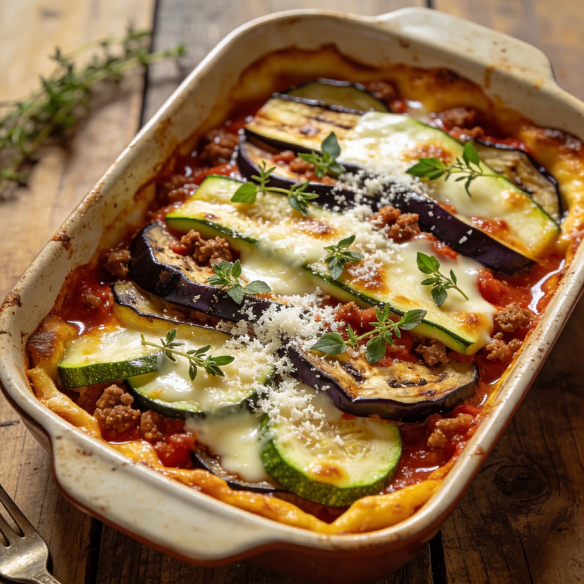 Würziger Auberginen-Zucchini-Auflauf