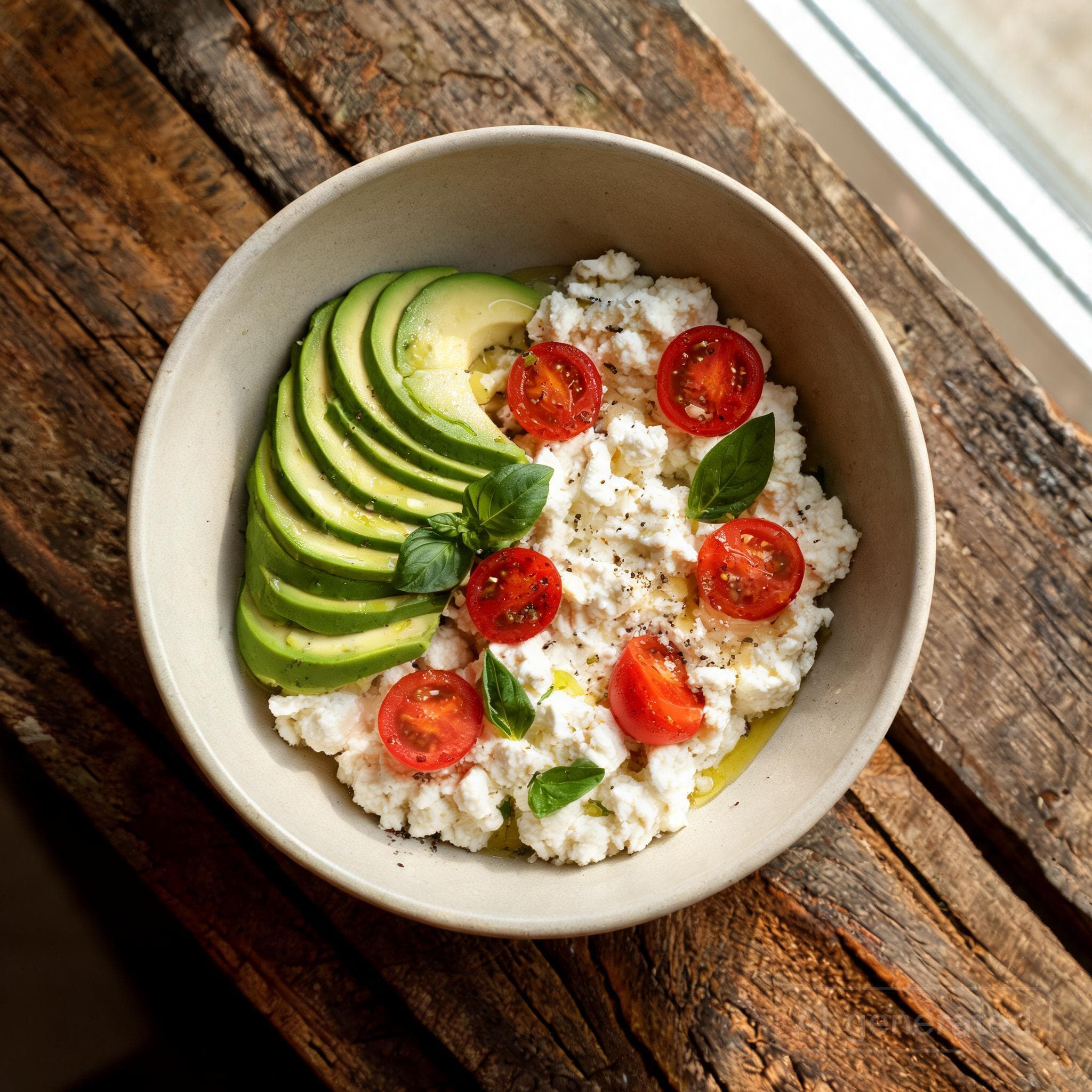 Herzhafte Hüttenkäse-Bowl mit Avocado