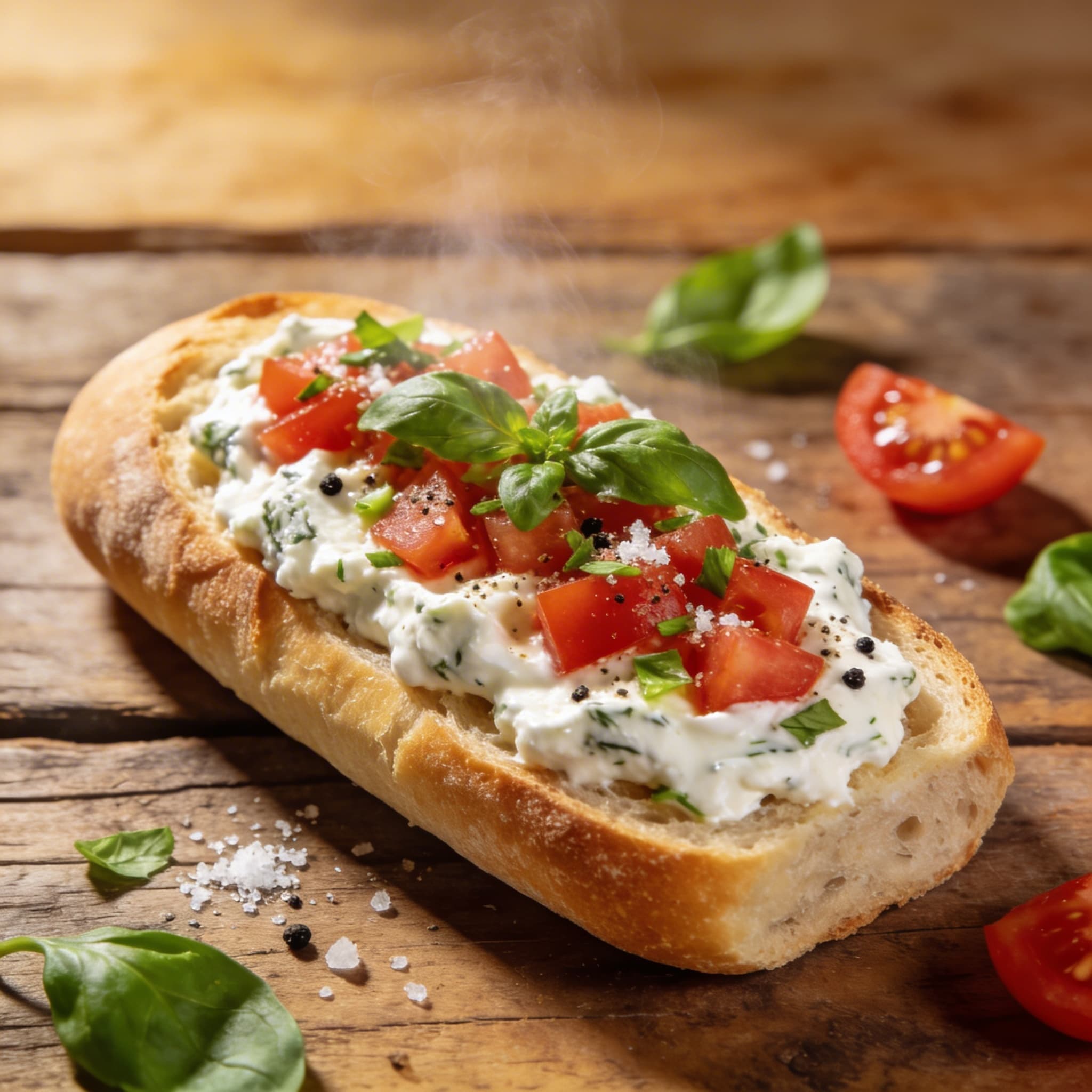 Tomaten-Basilikum-Quark auf Ciabatta