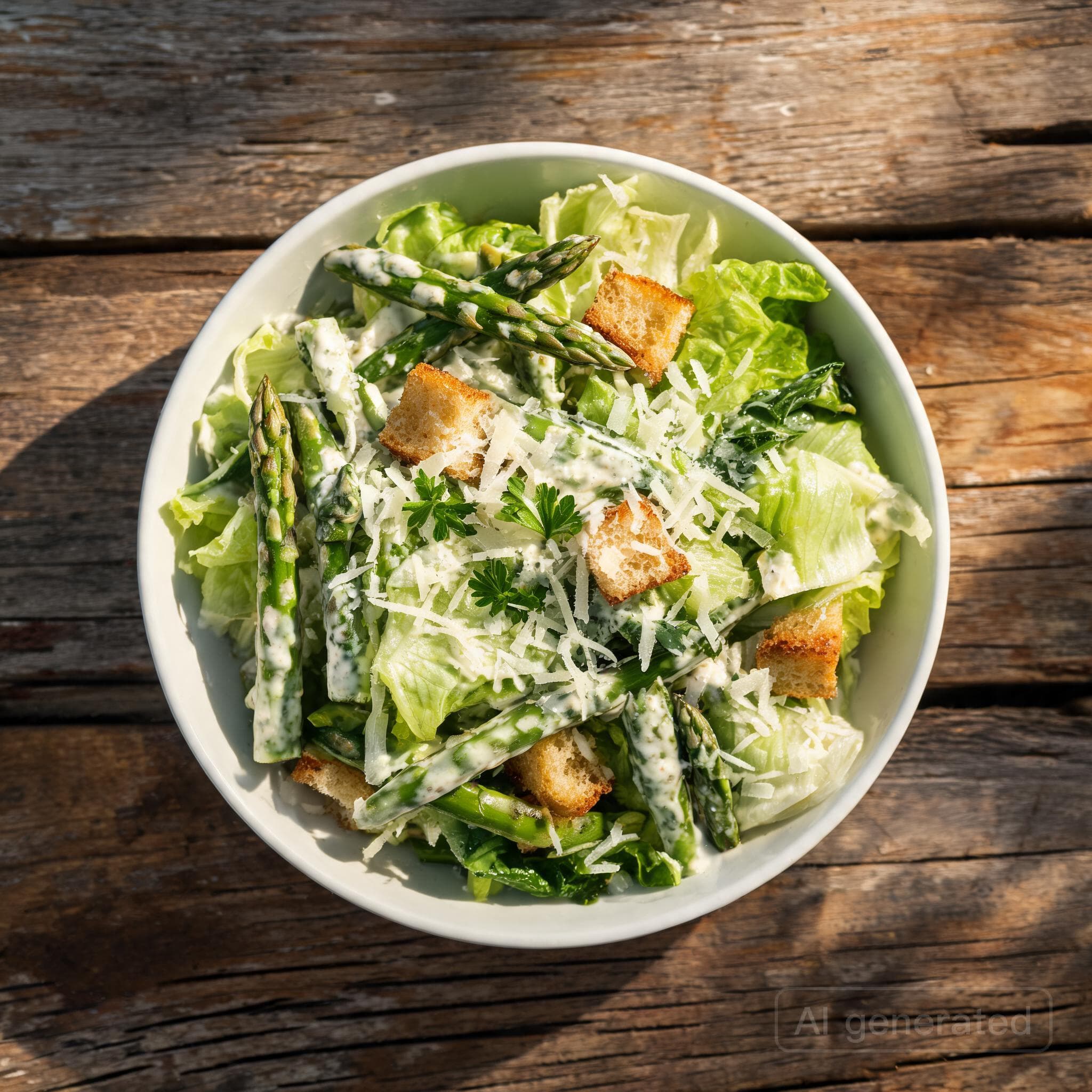 Spargel Caesar Salad mit Croutons
