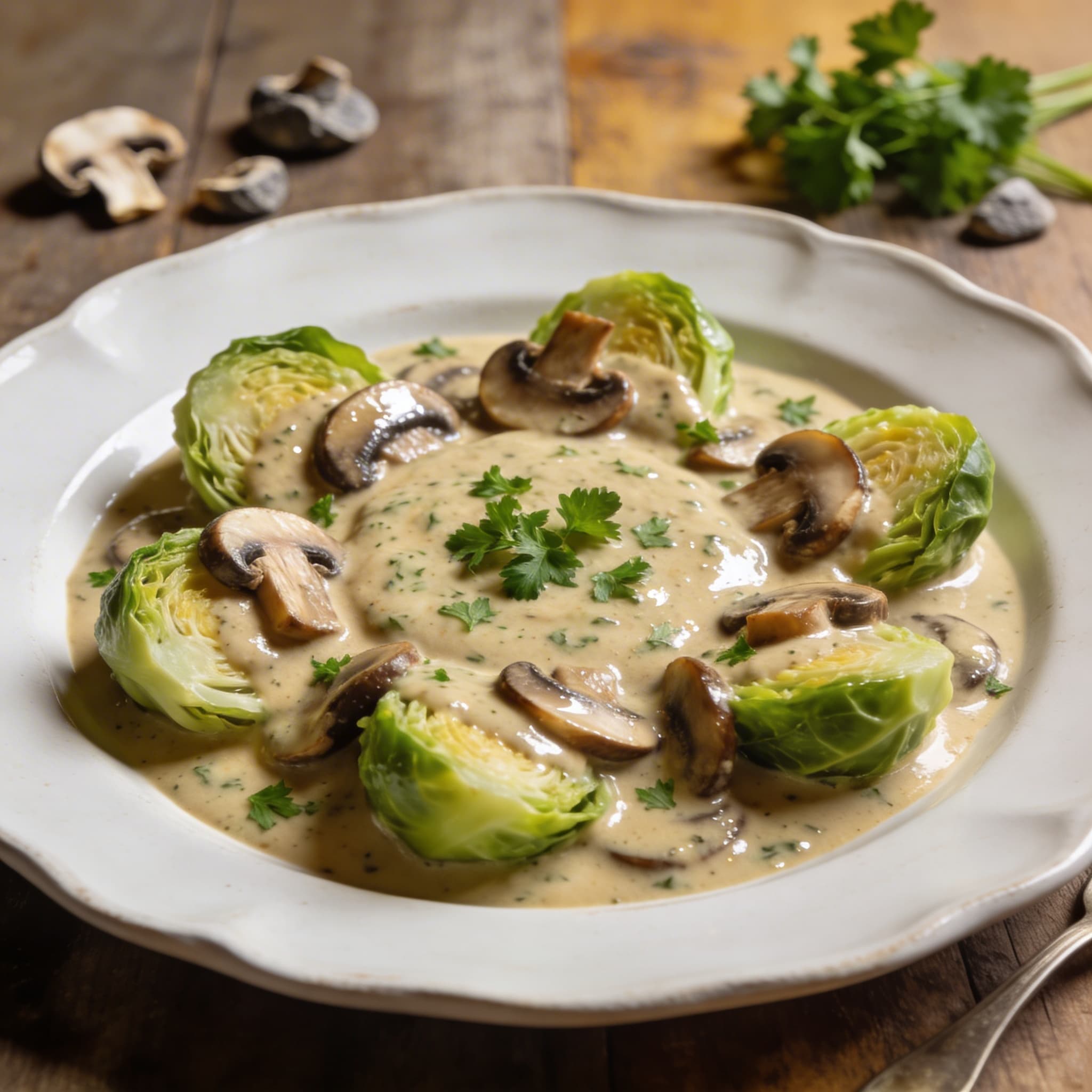 Gedünsteter Spitzkohl mit Pilzrahm