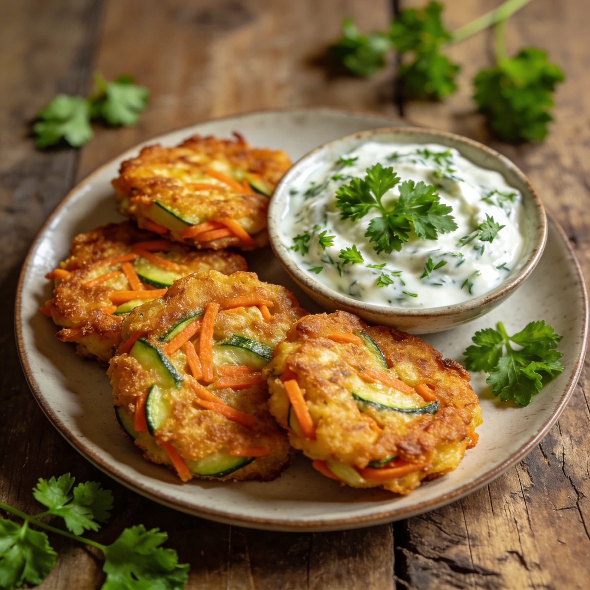 Herzhafte Gemüse-Frikadellen mit Joghurt-Dip