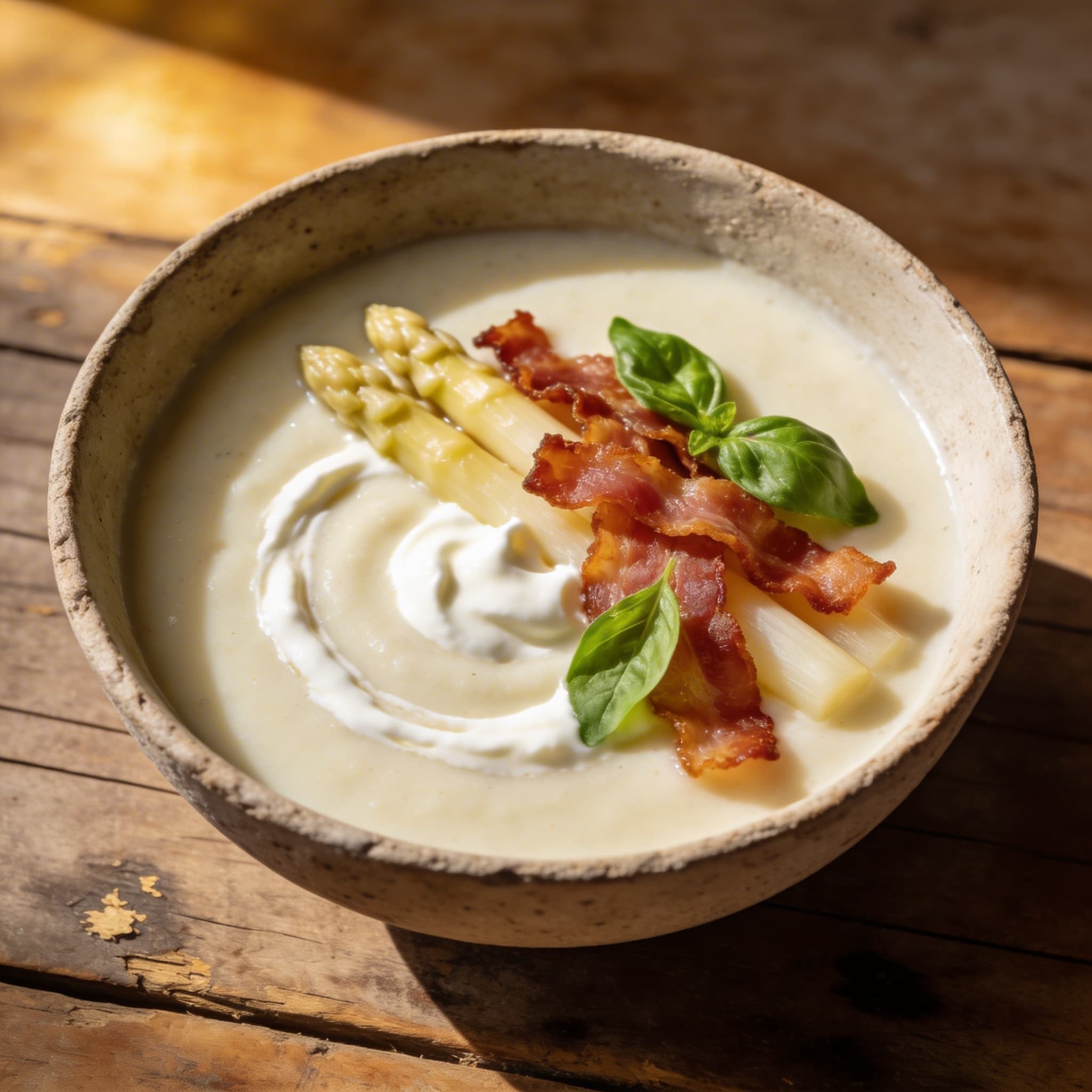 Samtige Spargelcremesuppe mit Bacon