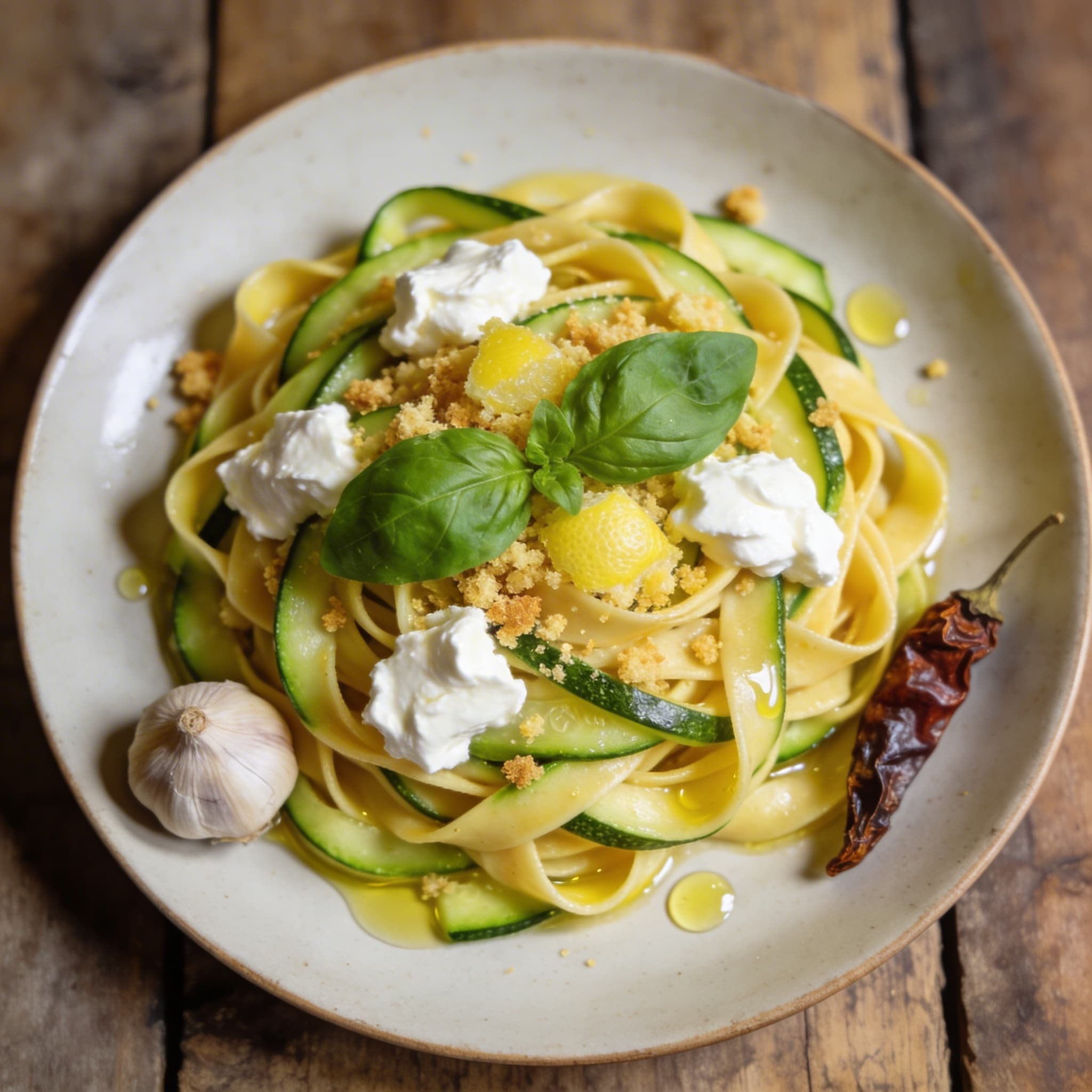 Zitronige Zucchini-Tagliatelle mit Mozzarella
