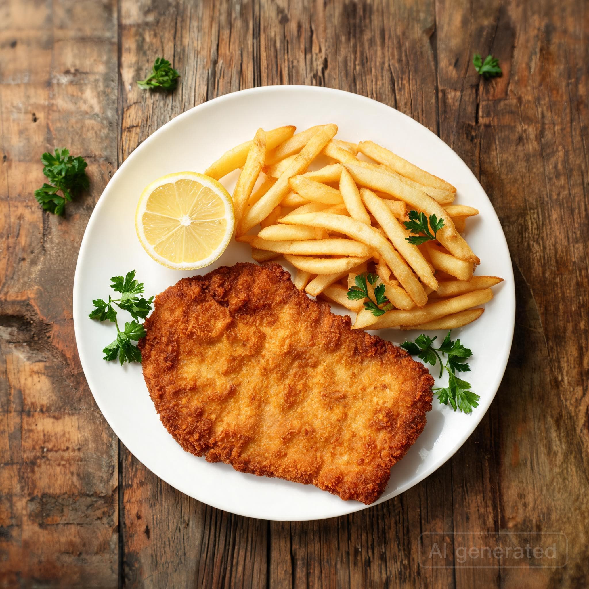 Schnitzel Wiener Art mit Pommes