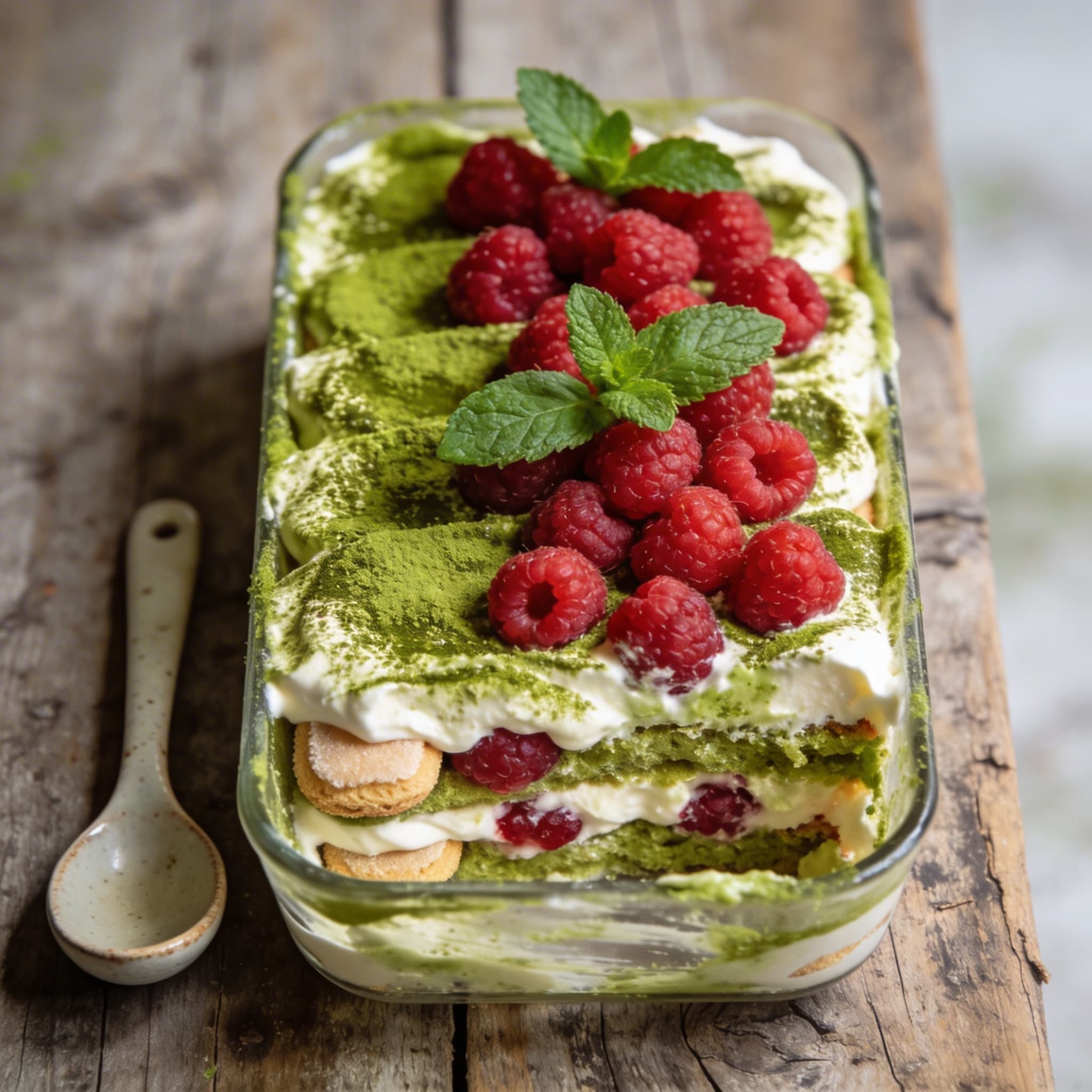 Fruchtiges Matcha-Beeren-Tiramisu