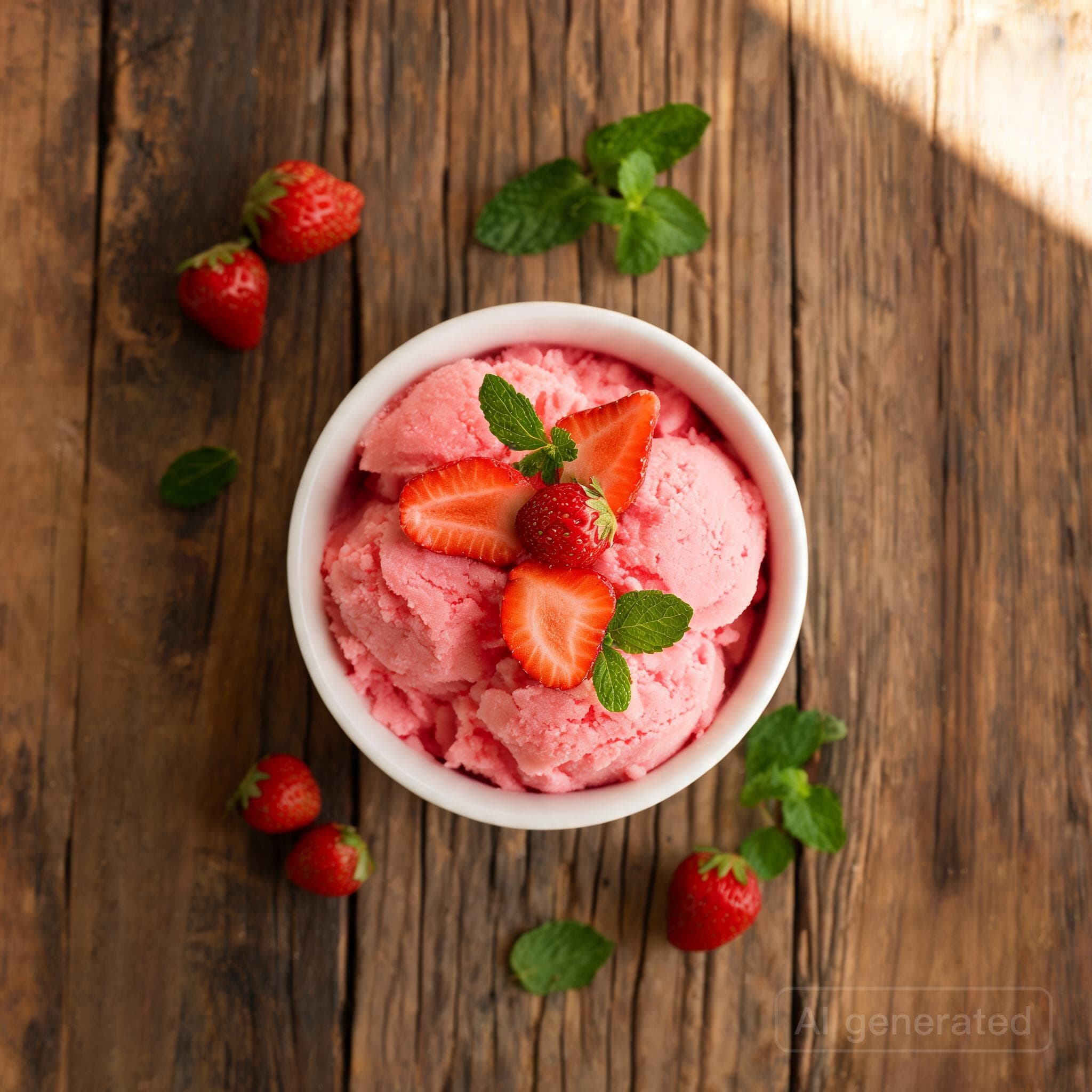Fruchtiges Erdbeer-Sekt-Sorbet