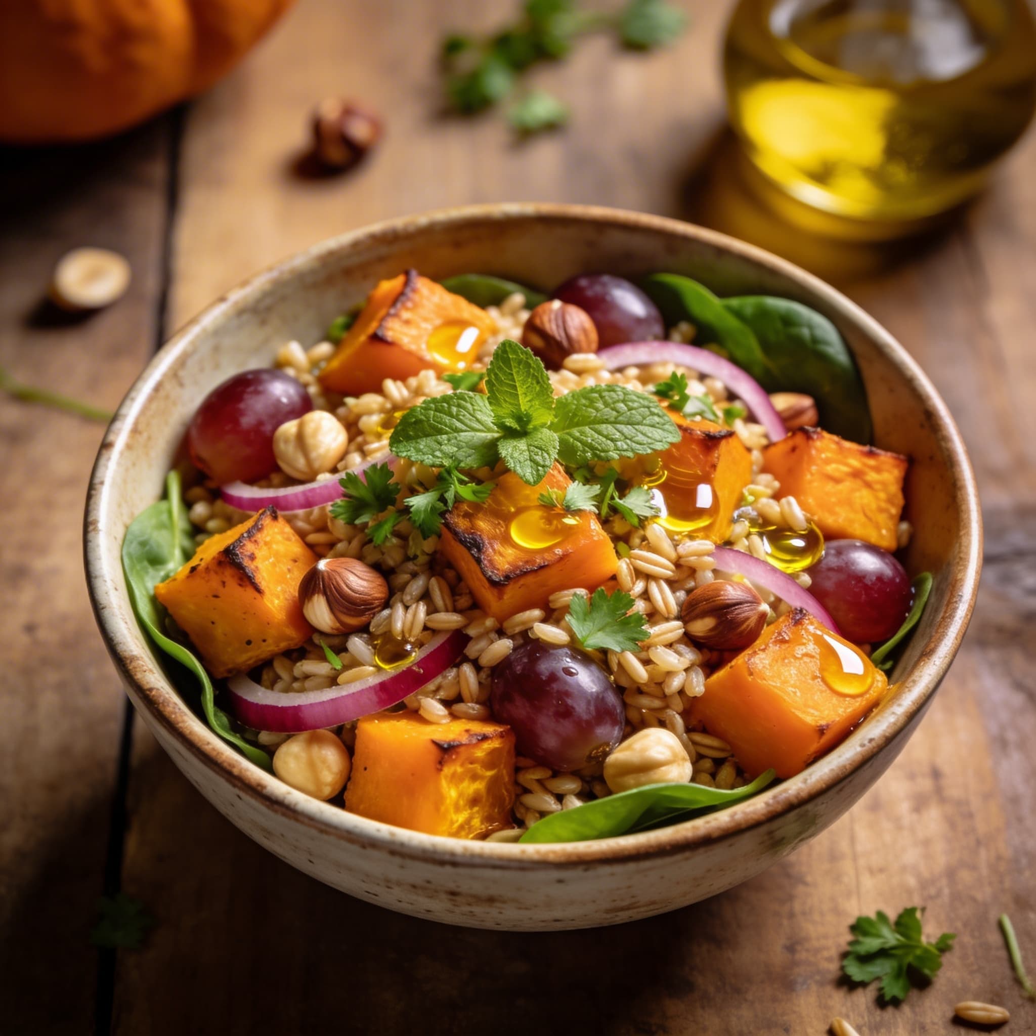 Herbstlicher Dinkelsalat mit Kürbis